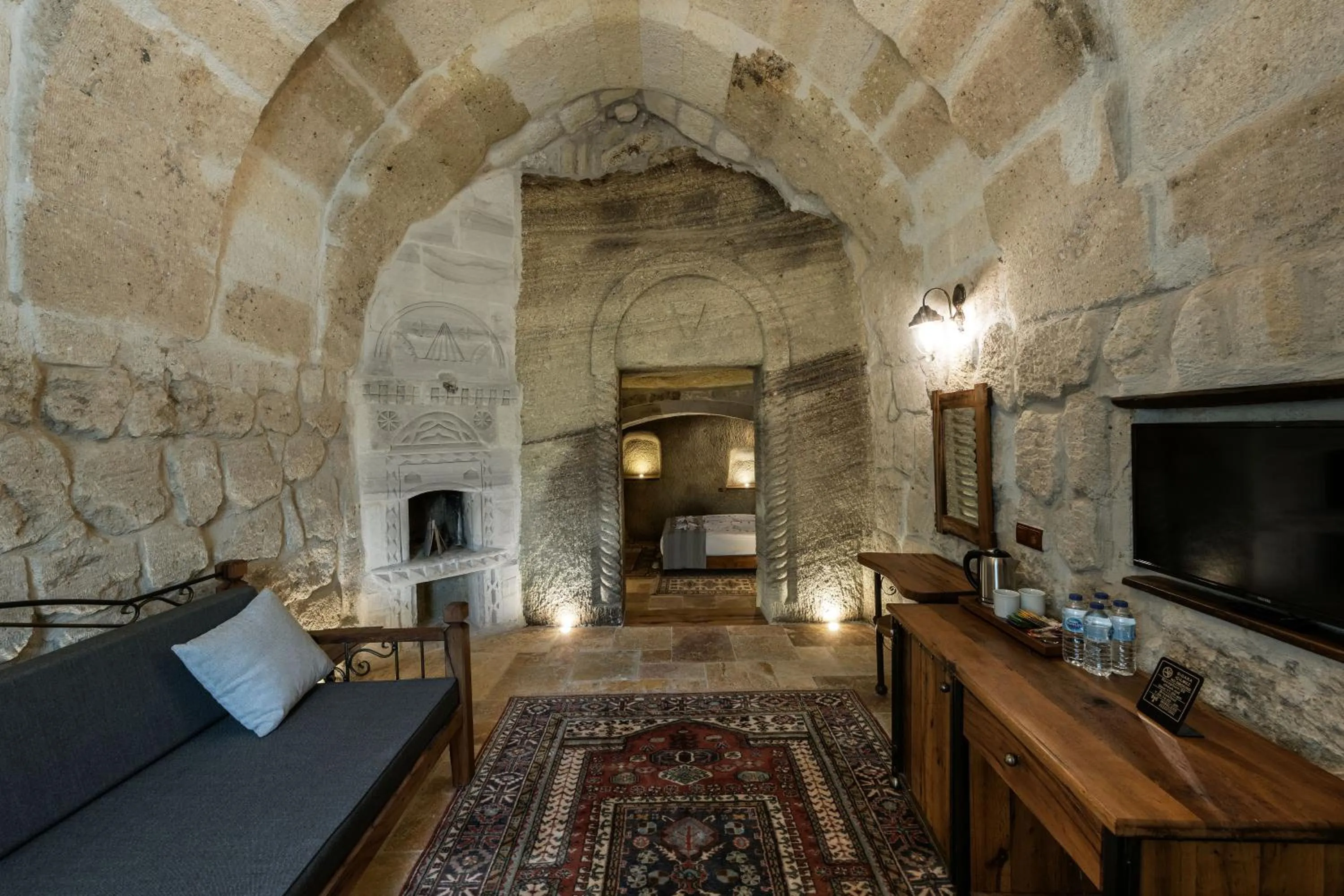 Living room in Sarnich Cave Suites