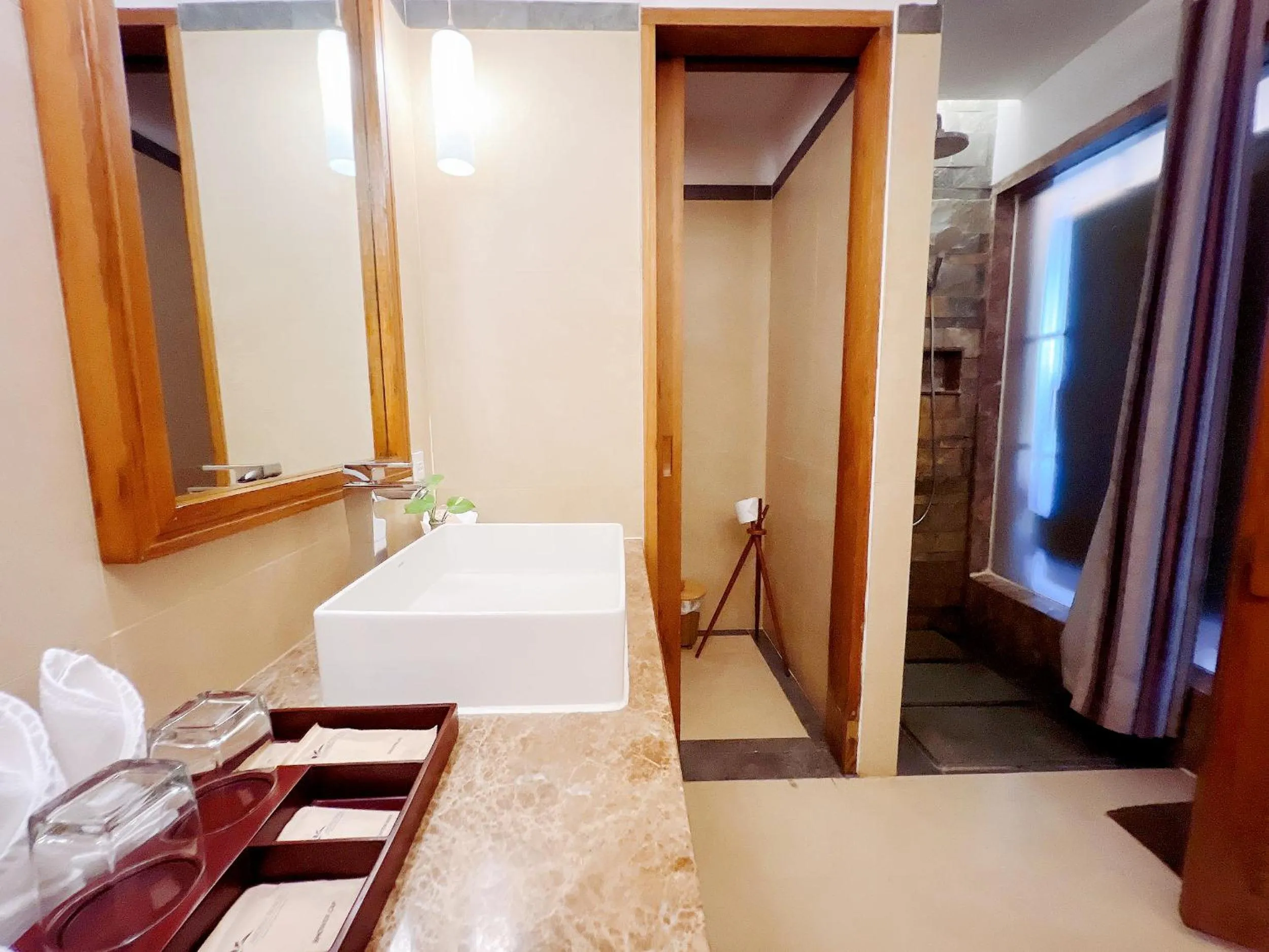 Shower, Bed in Aroma Beach Resort and Spa