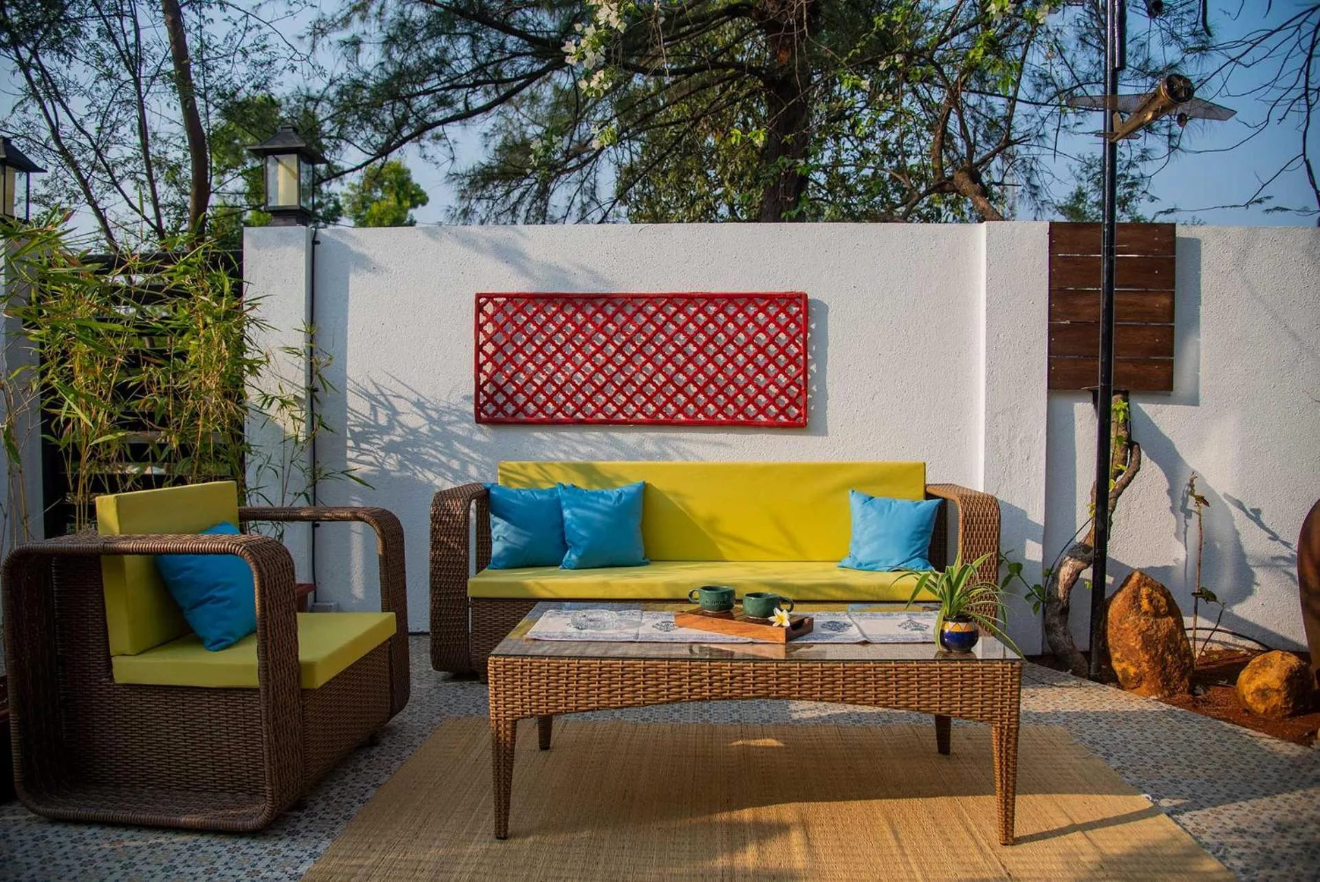 Seating area in El Cottage by StayVista - An enchanting escape with Scenic views, Colonial decor & Private plunge pool