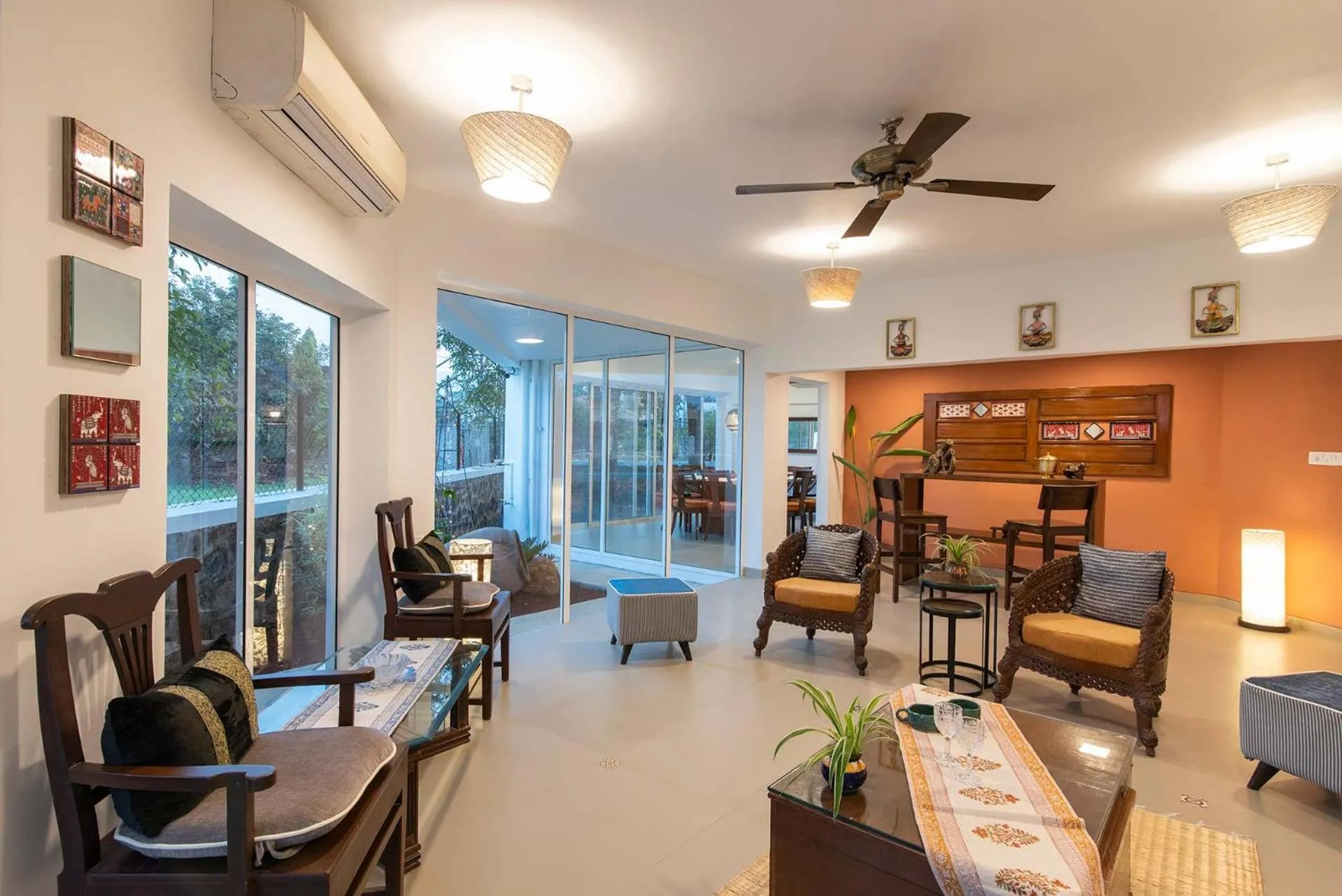 Seating area in El Cottage by StayVista - An enchanting escape with Scenic views, Colonial decor & Private plunge pool