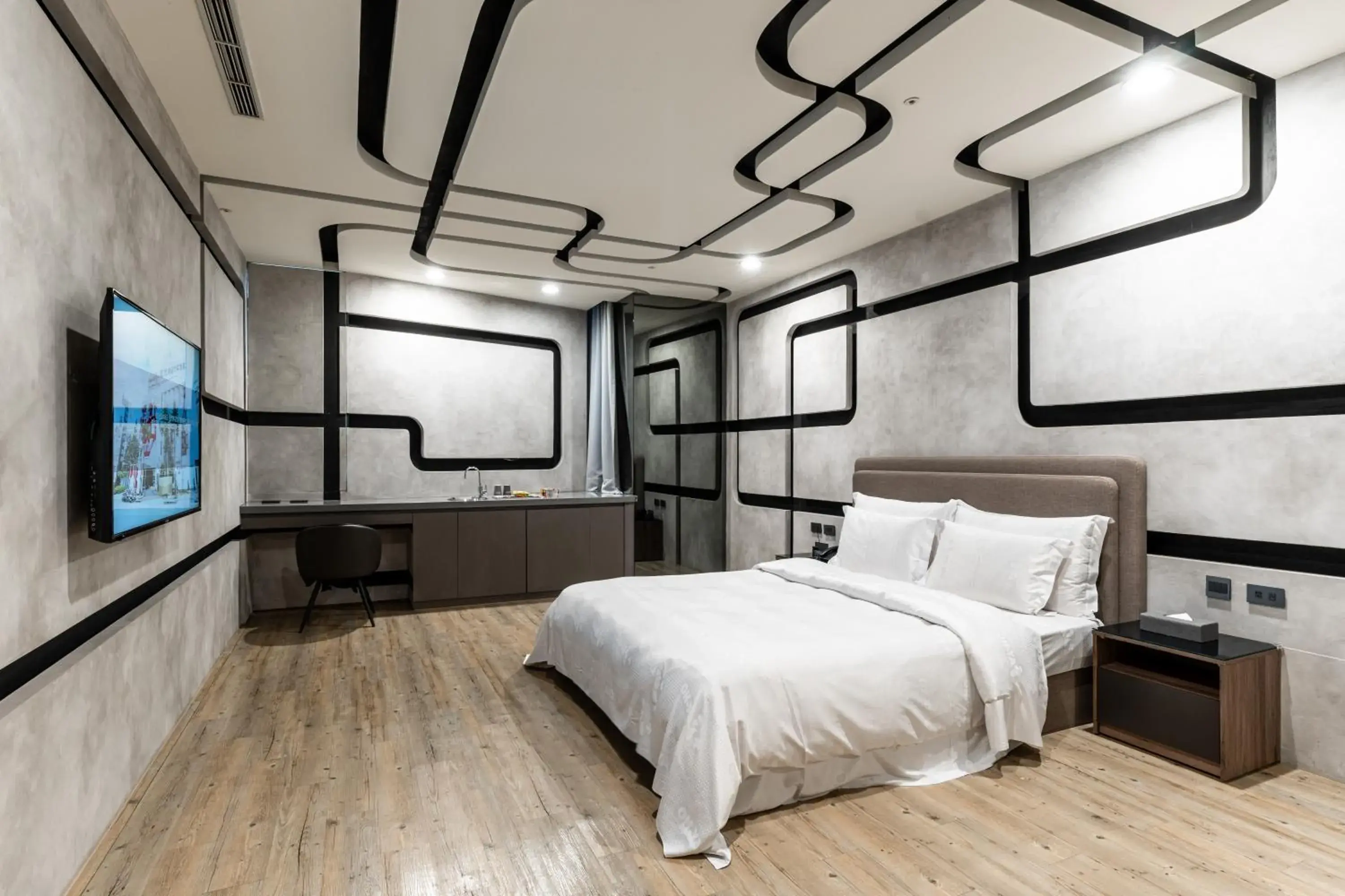 Bed in OHYA Chain Boutique Motel Taoyuan Bed in OHYA Chain Boutique Motel Taoyuan