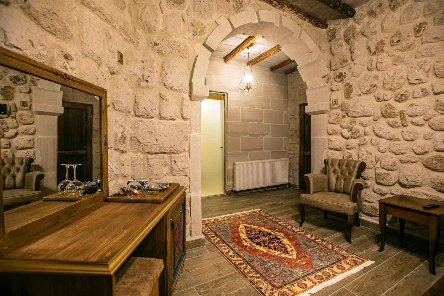 Seating area in Ada Cave Suites