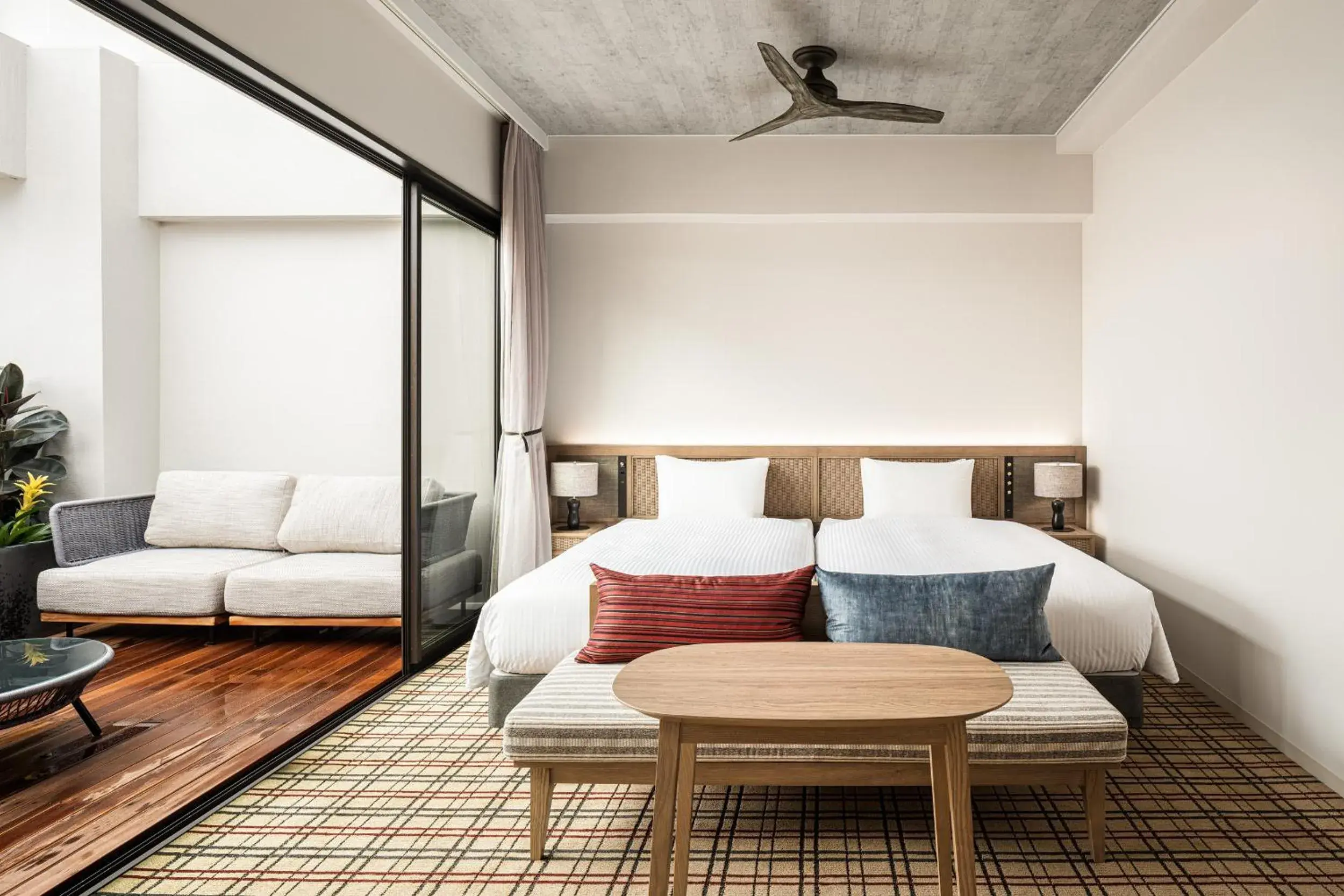 Balcony/Terrace, Bed in Nest Hotel Naha Kumoji Balcony/Terrace, Bed in Nest Hotel Naha Kumoji