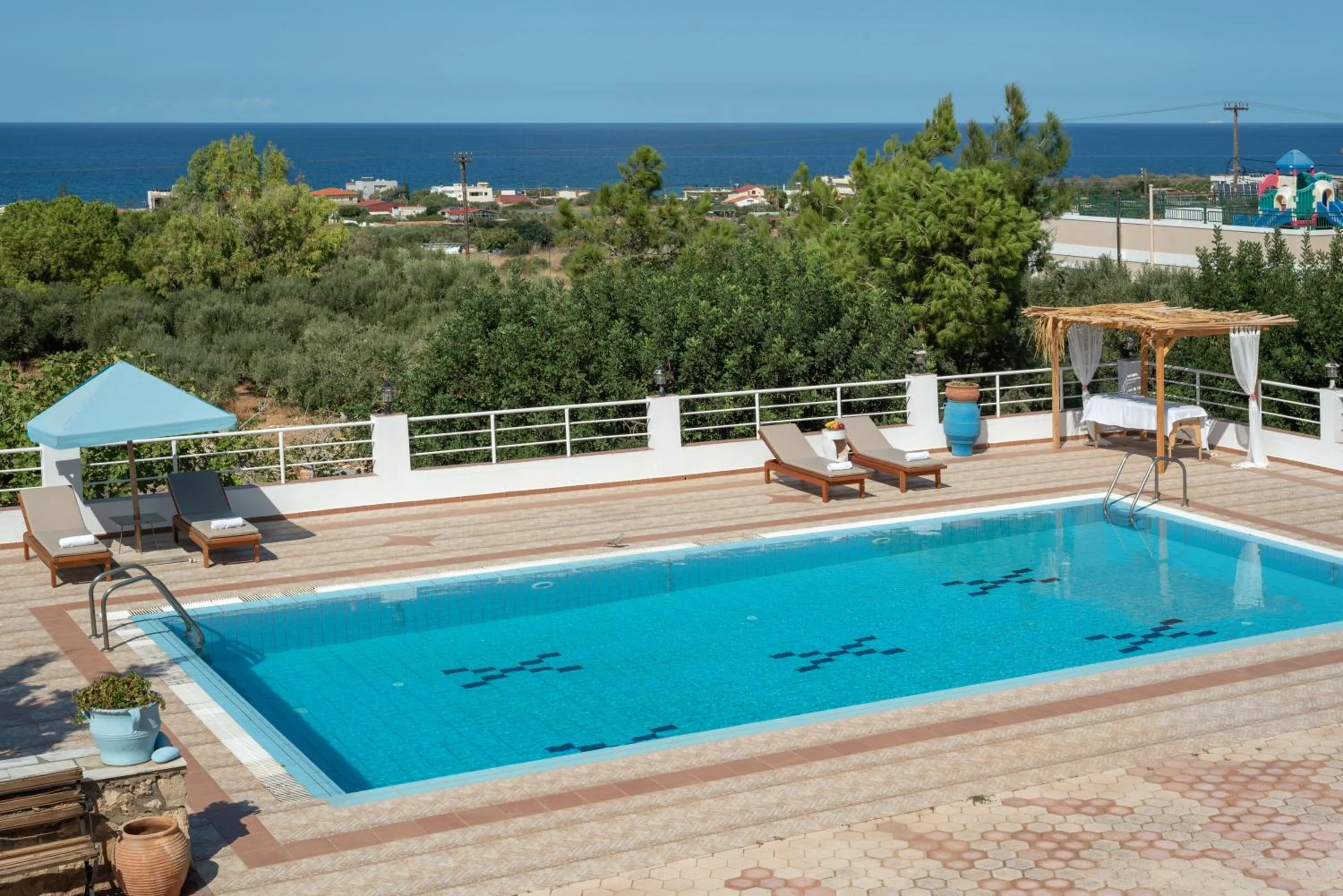 Pool view in Aegean Apartments