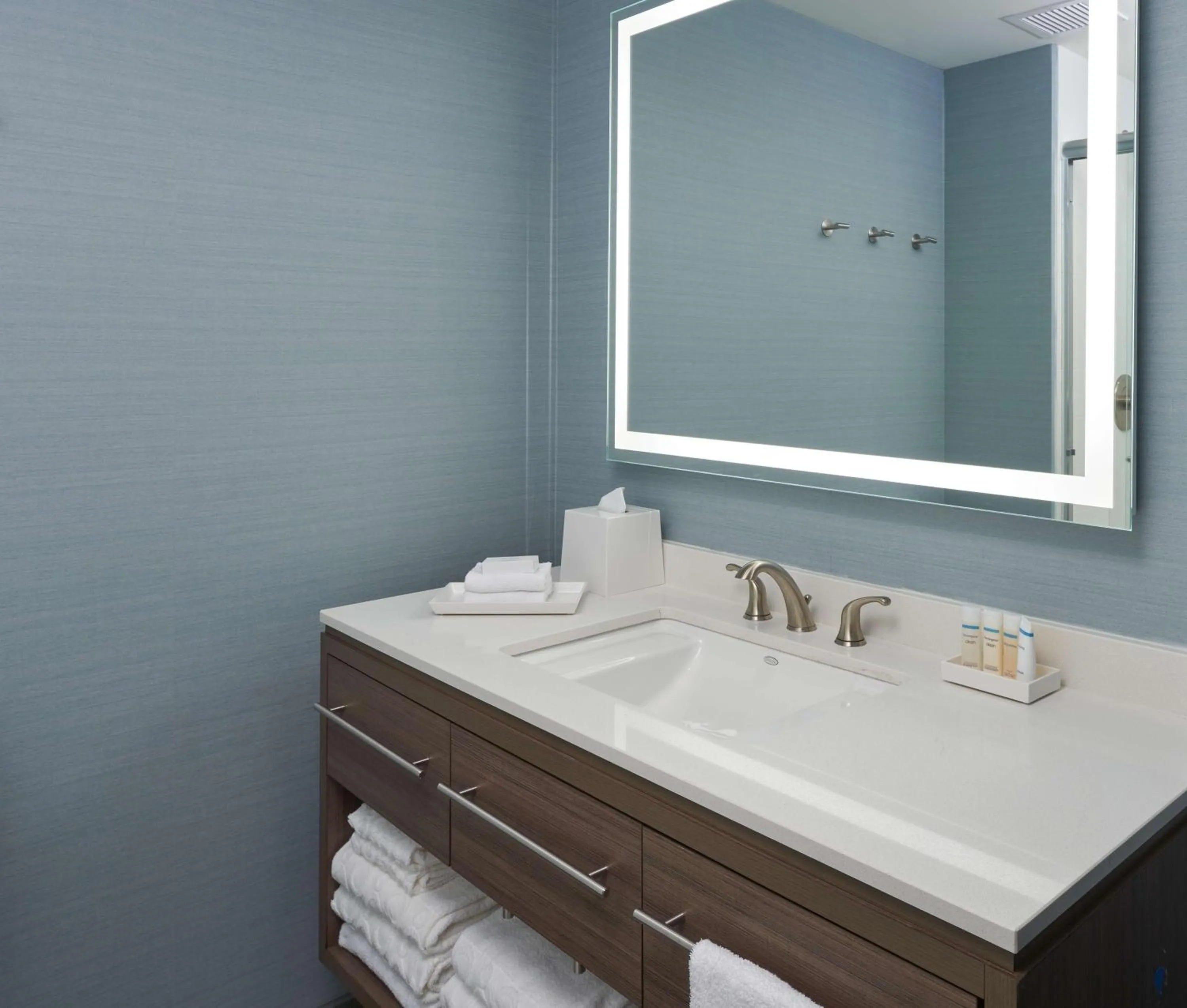 Bathroom, Bed in Home2 Suites By Hilton Pompano Beach Pier, Fl