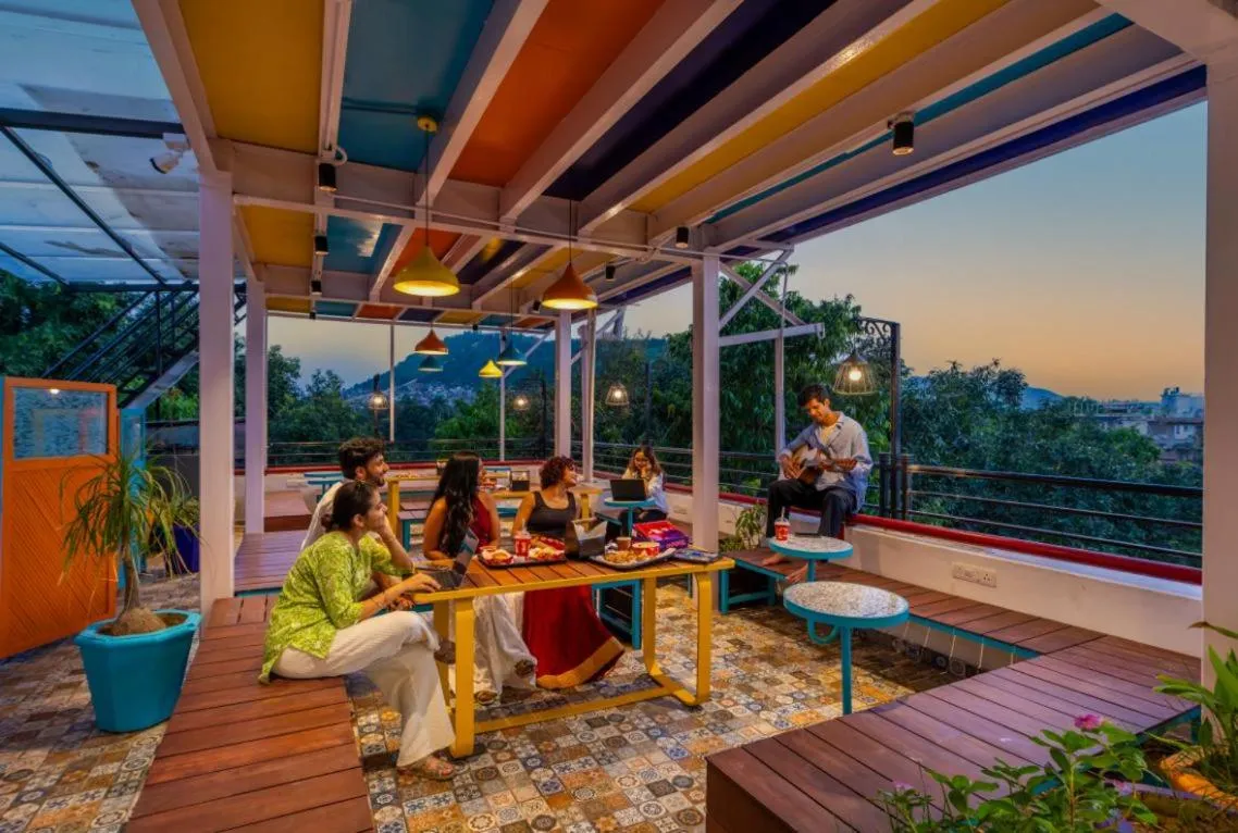 Seating area in goSTOPS Mussoorie, Library Road
