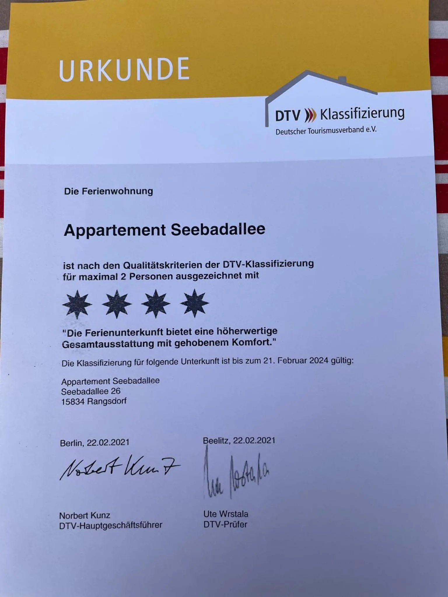Certificate/Award in Appartement Seebadallee mit Wallbox für e-Autos