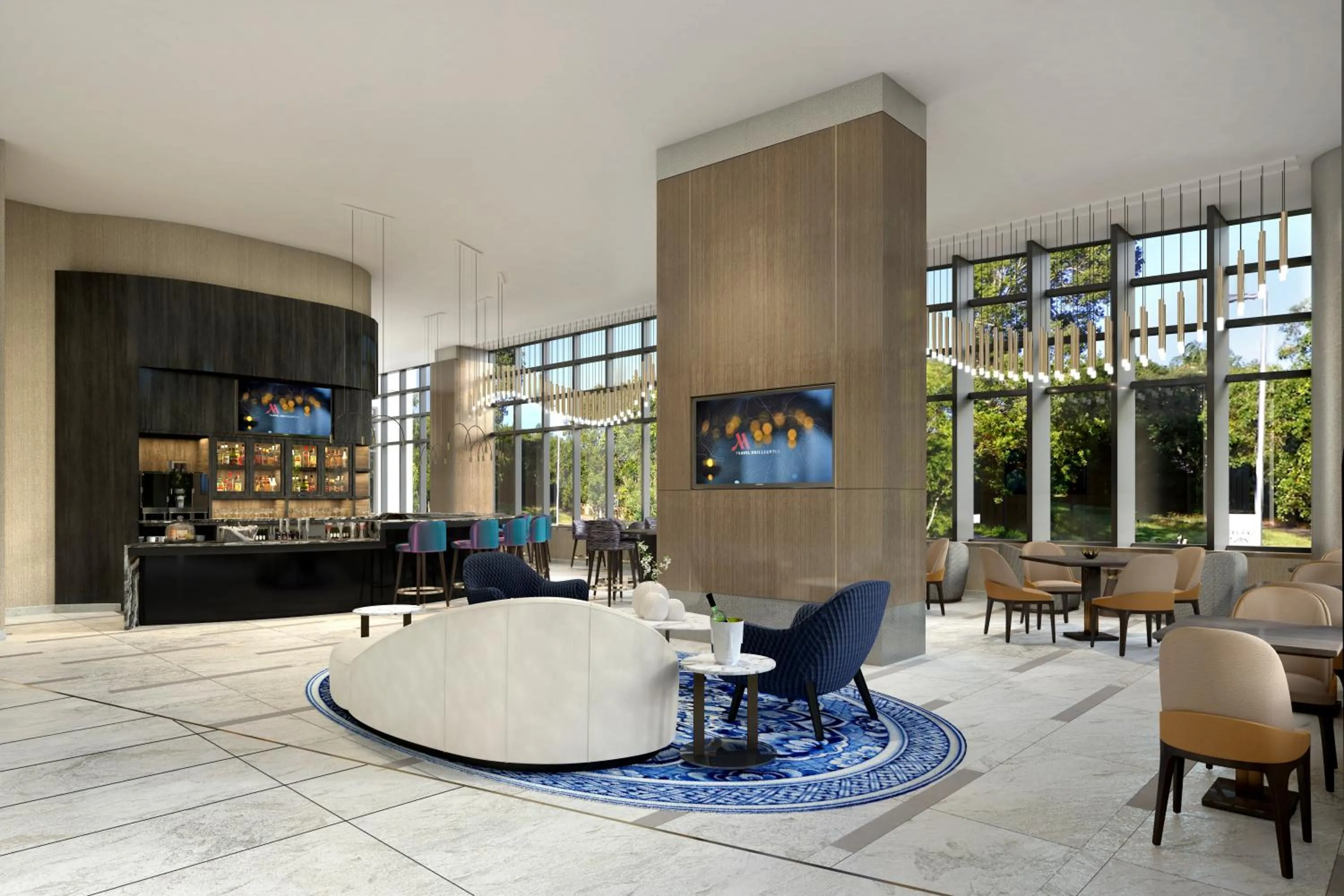 Communal lounge/ TV room in Marriott New York JFK Airport