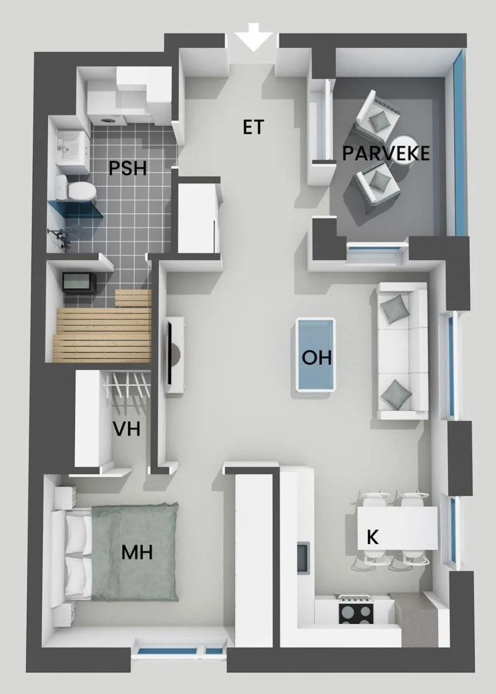 Floor plan in "Kanava" - New 1BR Apartment with Sauna, Balcony & Views, Hosted by 2ndhomes