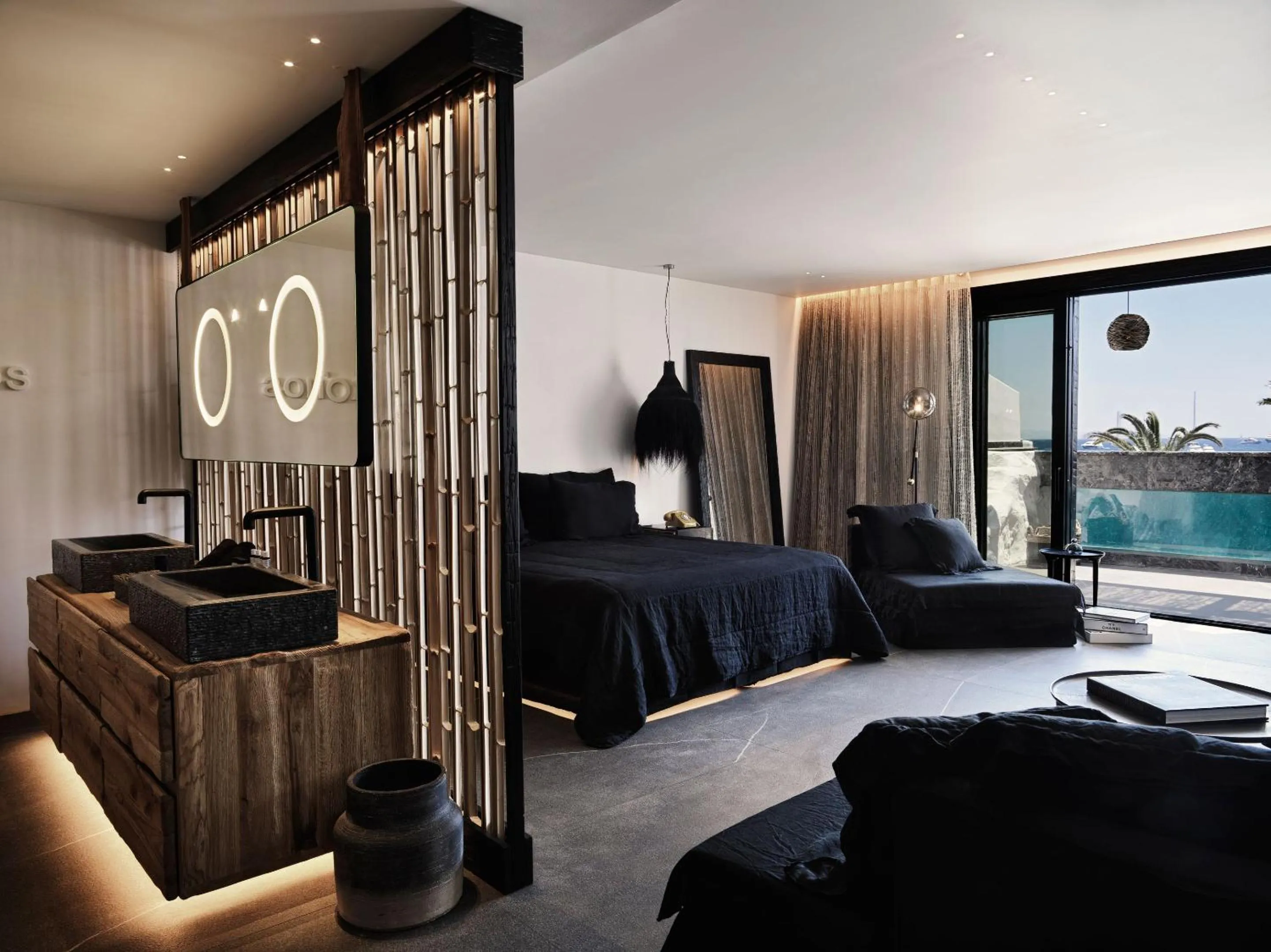 Bathroom, Bed in Myconian O, a Member of Design Hotels