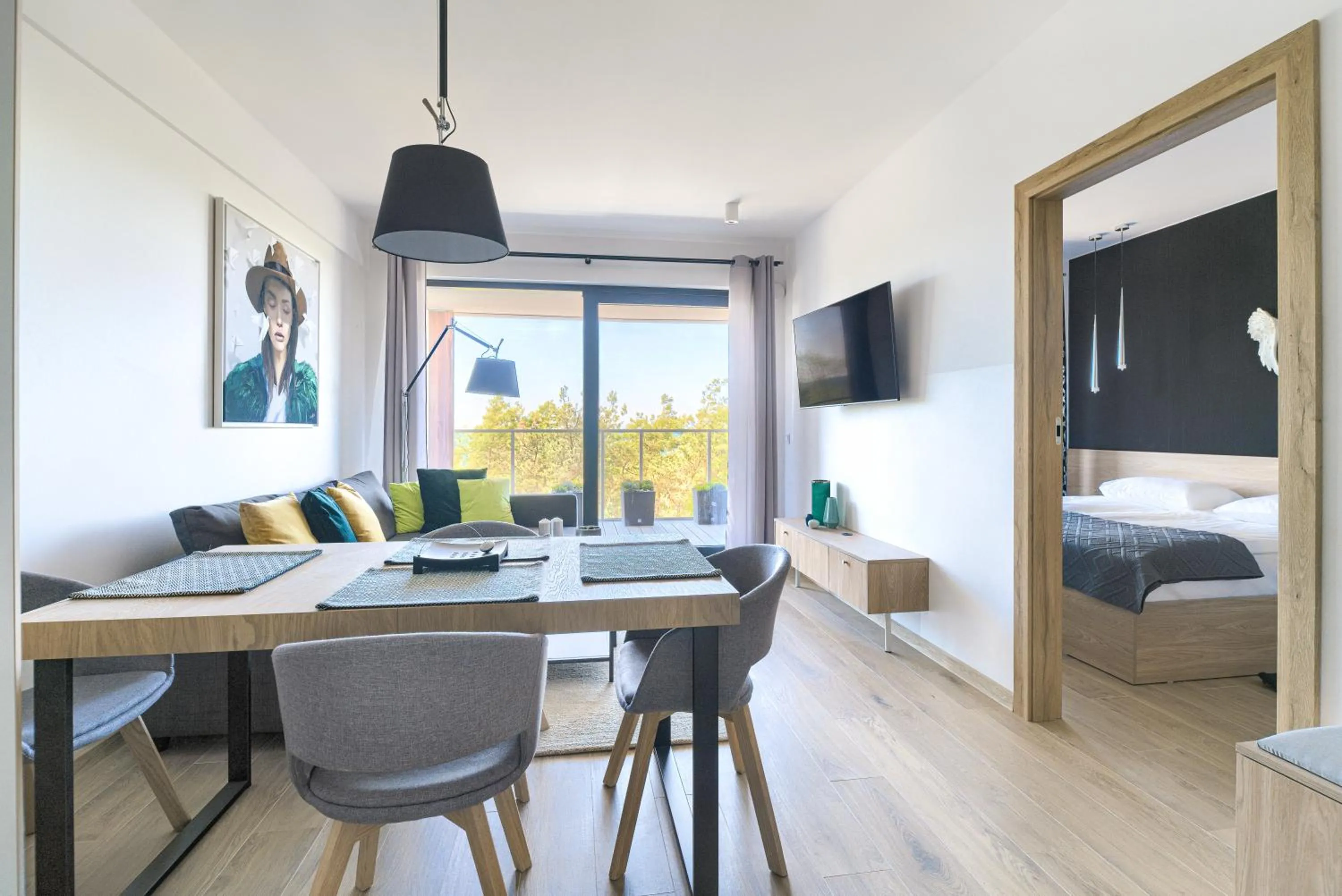 Living room, Bed in Natural Apartamenty