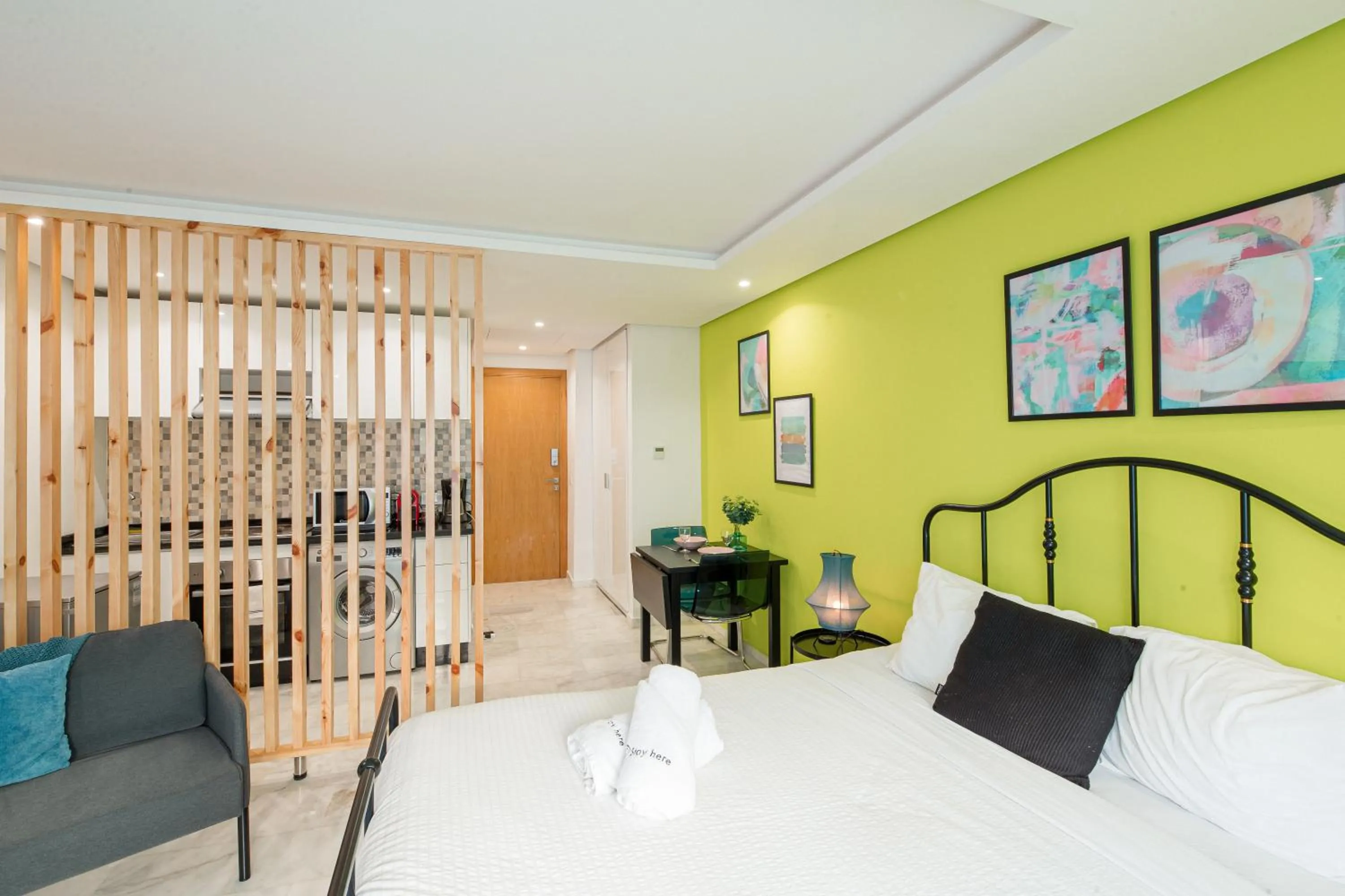 Living room, Bed in Stayhere Rabat - Agdal 1 - Comfort Residence