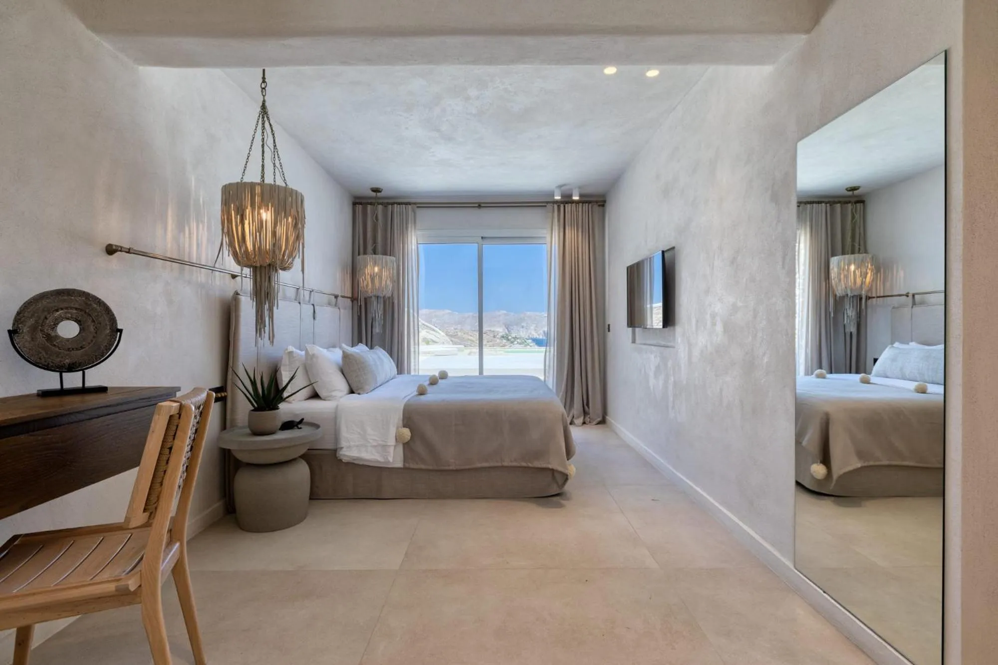 Bedroom, Bed in Mykonos Panormos Villas