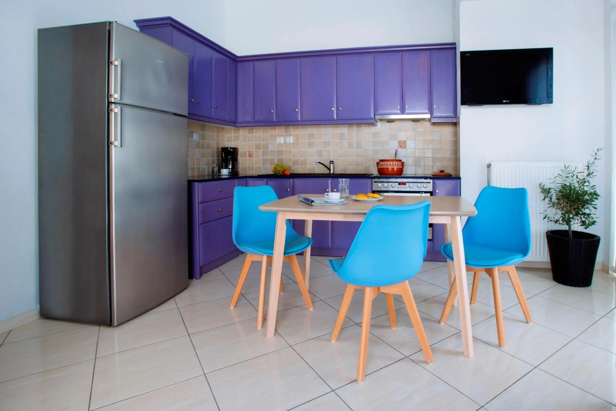 Kitchen or kitchenette in Vithos Seaside Aparthotel
