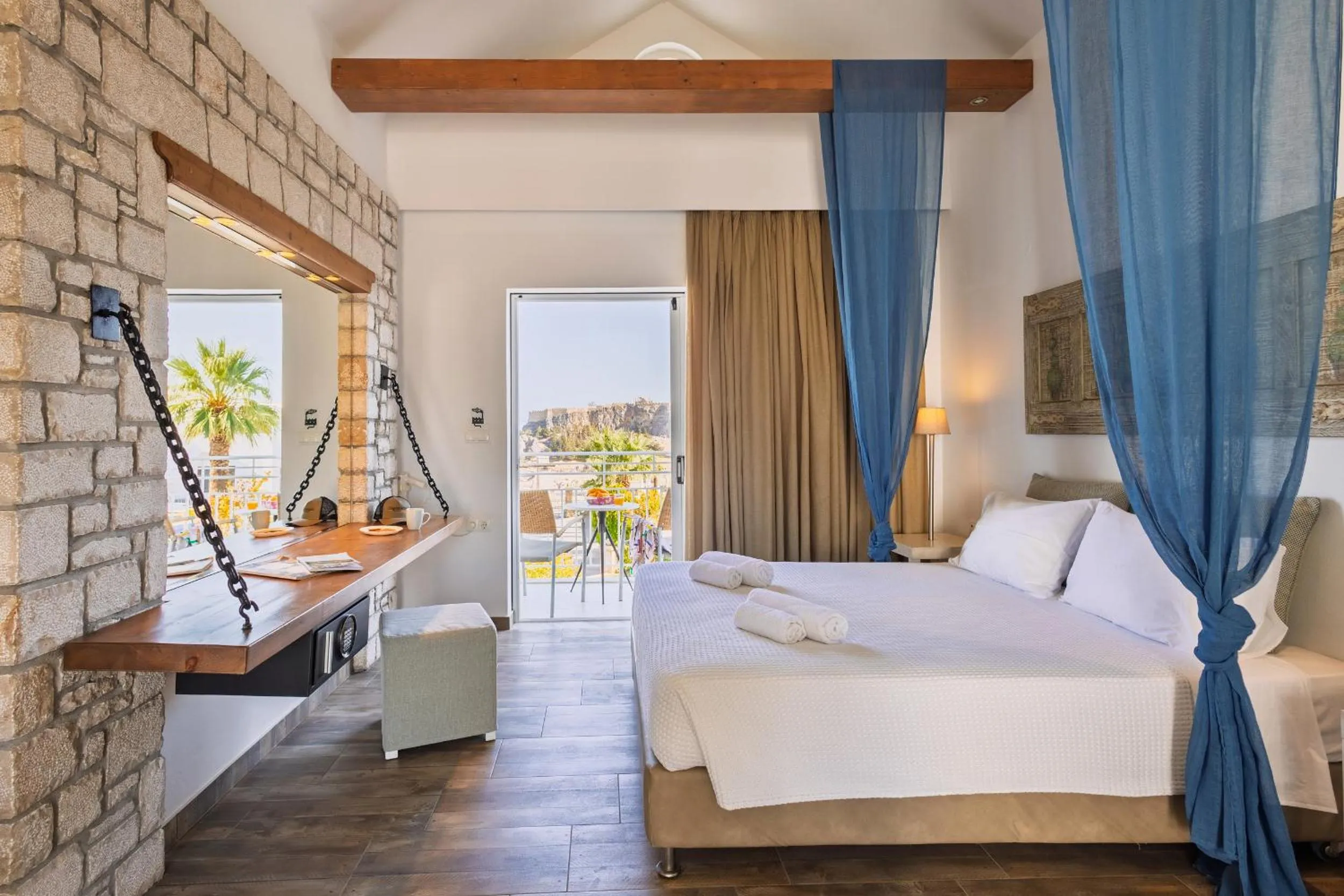 Bed in Lindos View Hotel