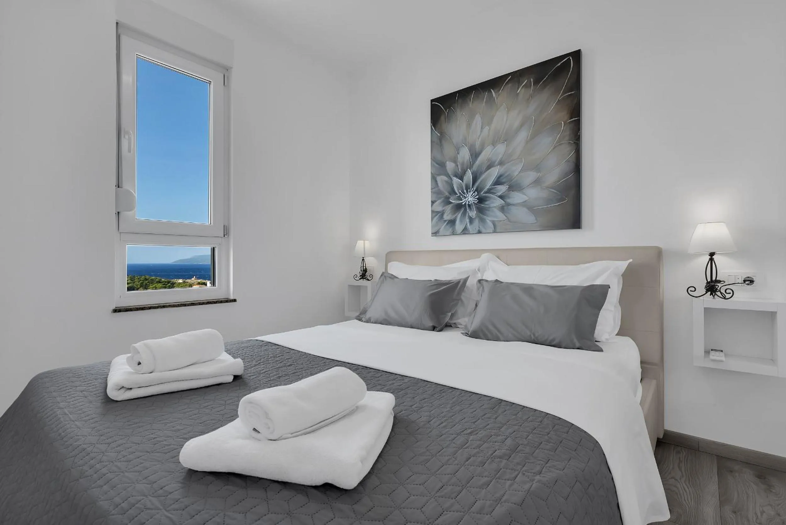 View (from property/room), Bed in Sea View Apartments Dammi with free parking