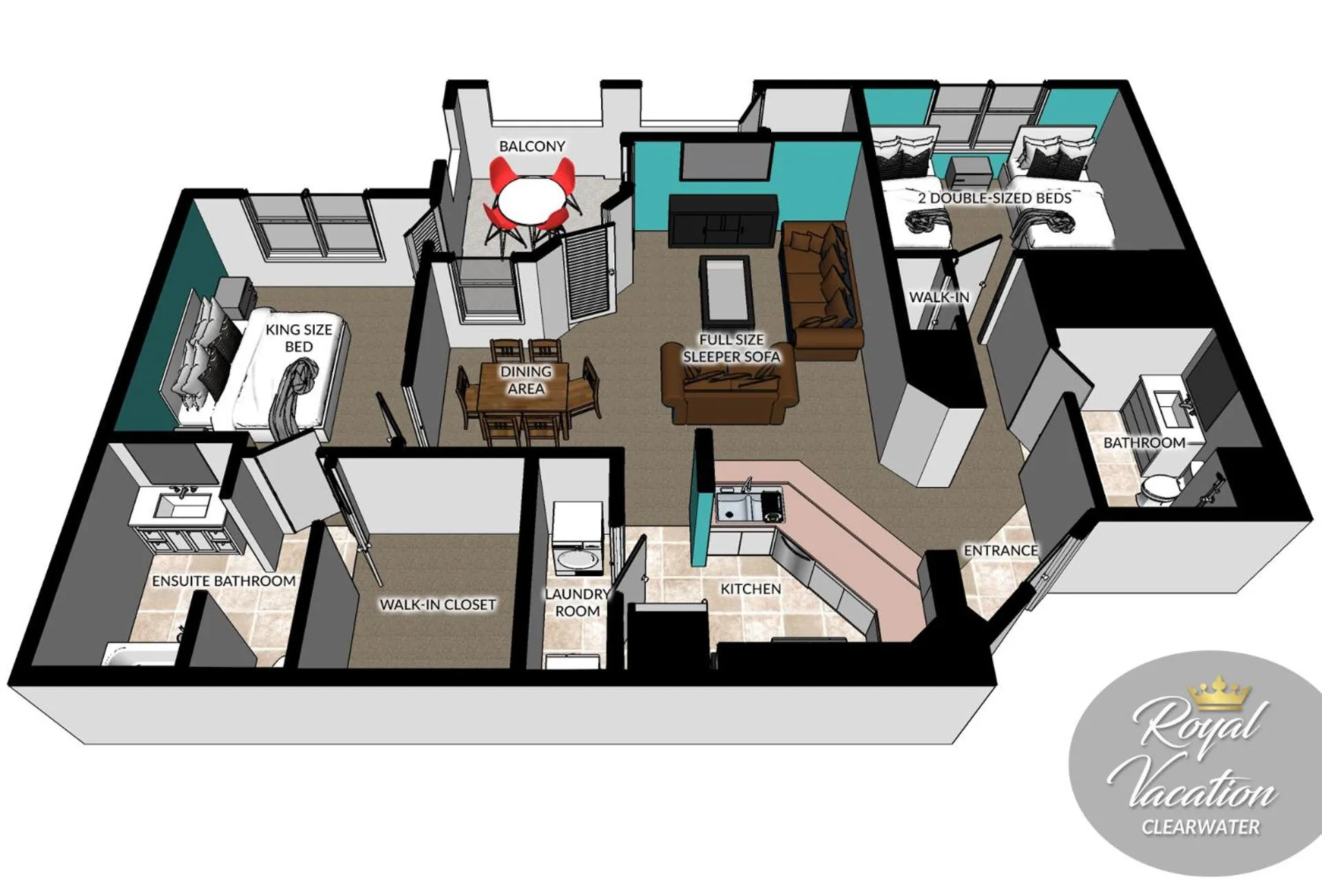 Floor plan in Royal Tropical at Avalon Clearwater - Pool & Free Parking - 10 Min Drive to Clearwater Beach