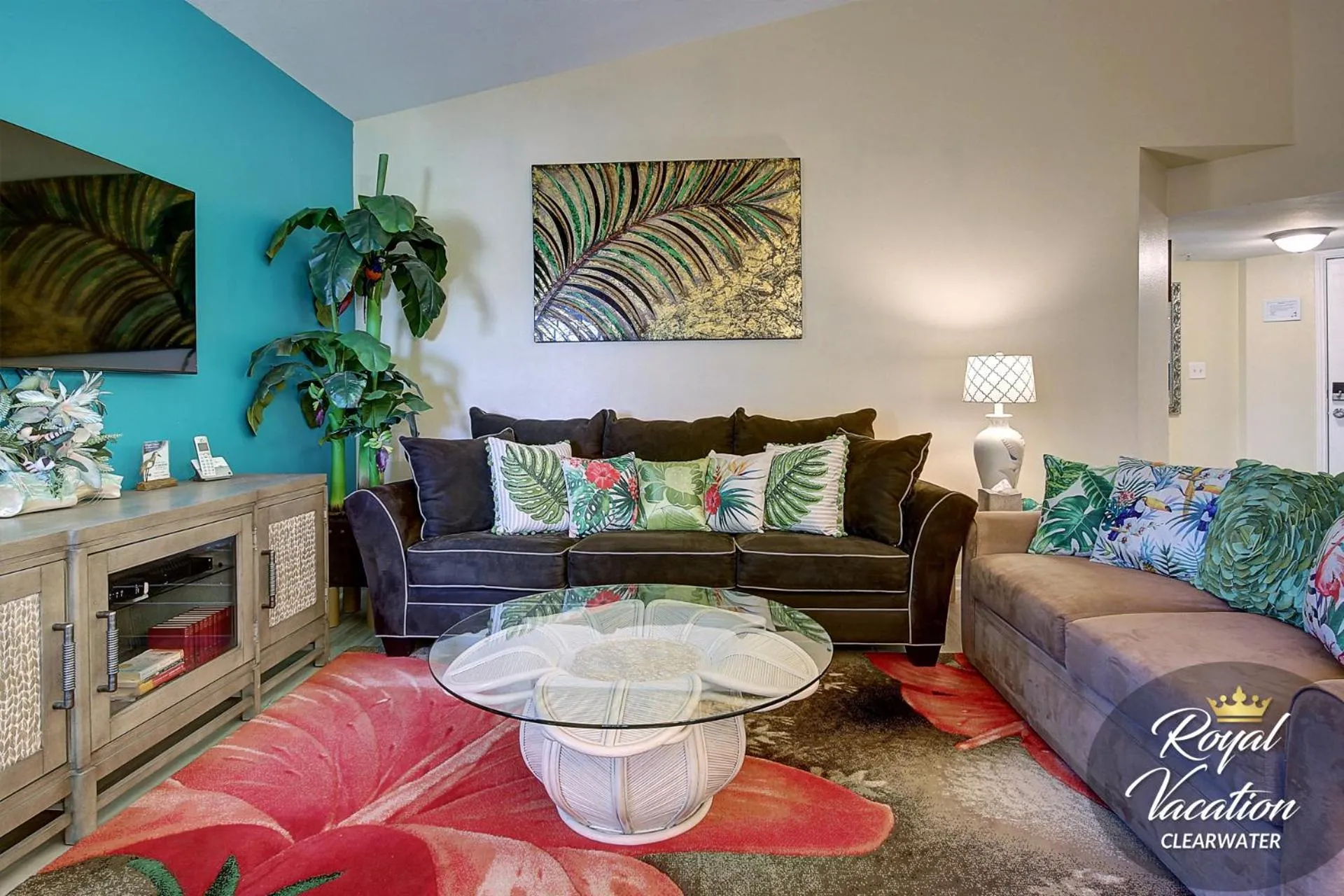 Living room in Royal Tropical at Avalon Clearwater - Pool & Free Parking - 10 Min Drive to Clearwater Beach