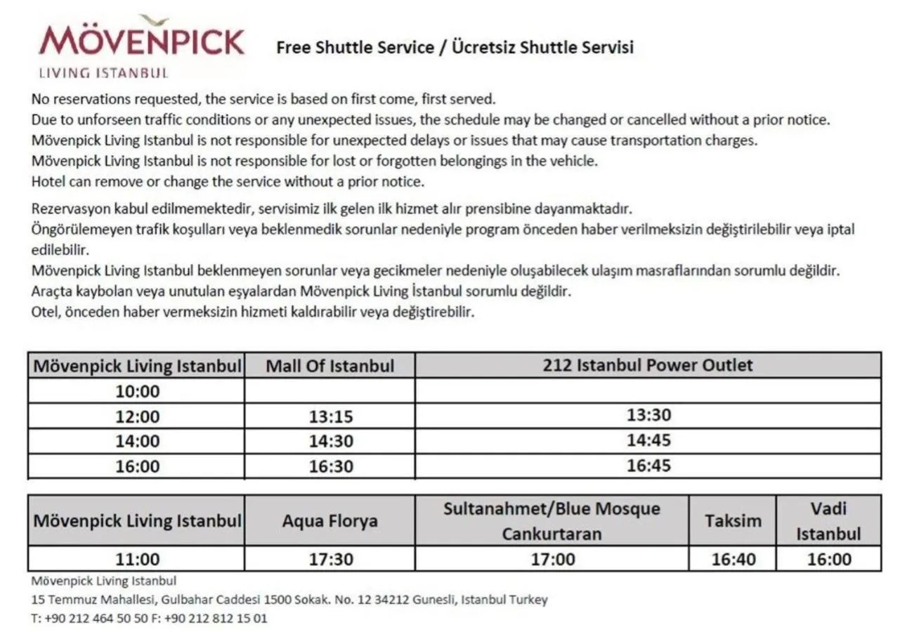 shuttle in Movenpick Living Istanbul West
