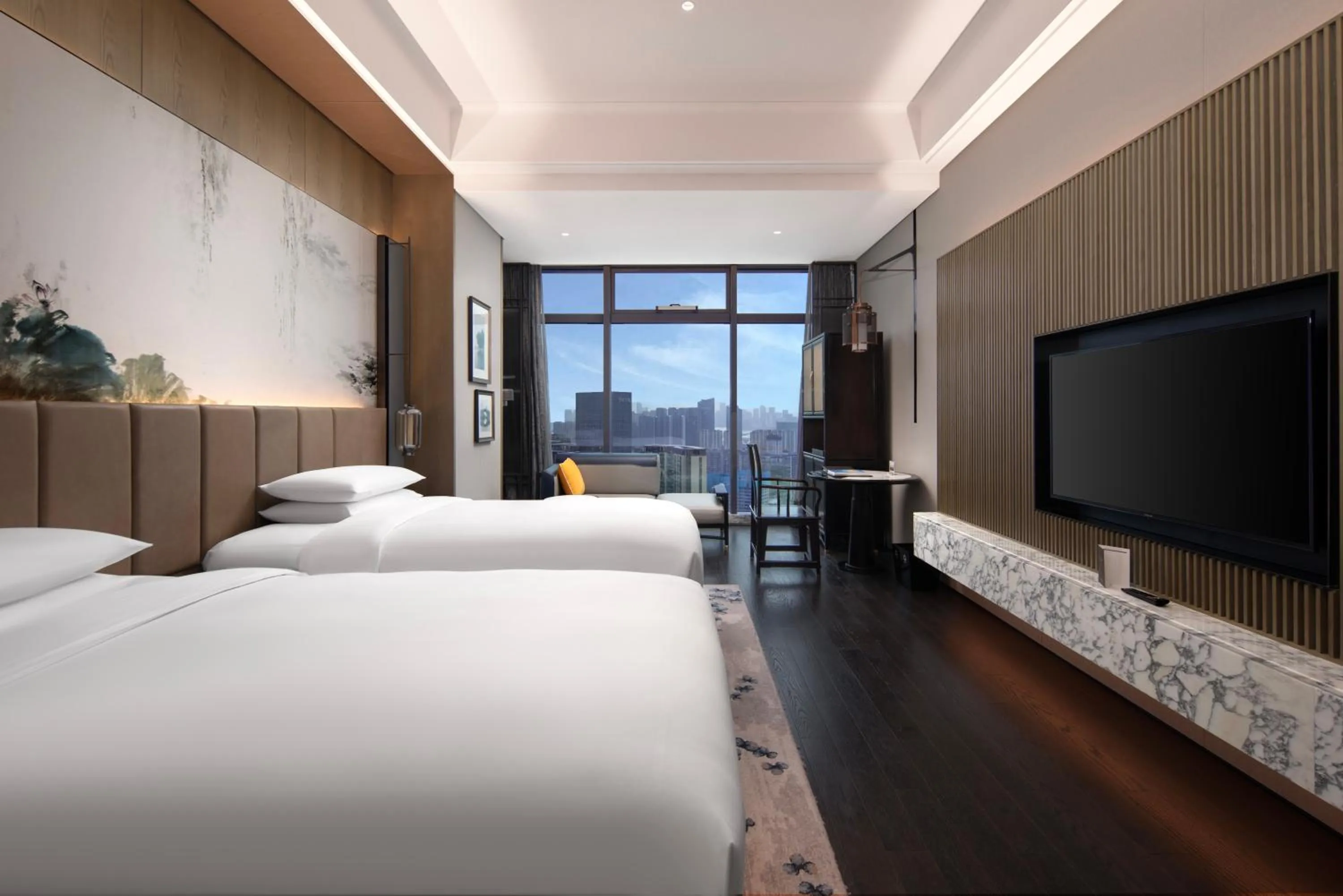 Communal lounge/ TV room, Bed in Sofitel Hangzhou Yingguan-Olympic Center Hotel