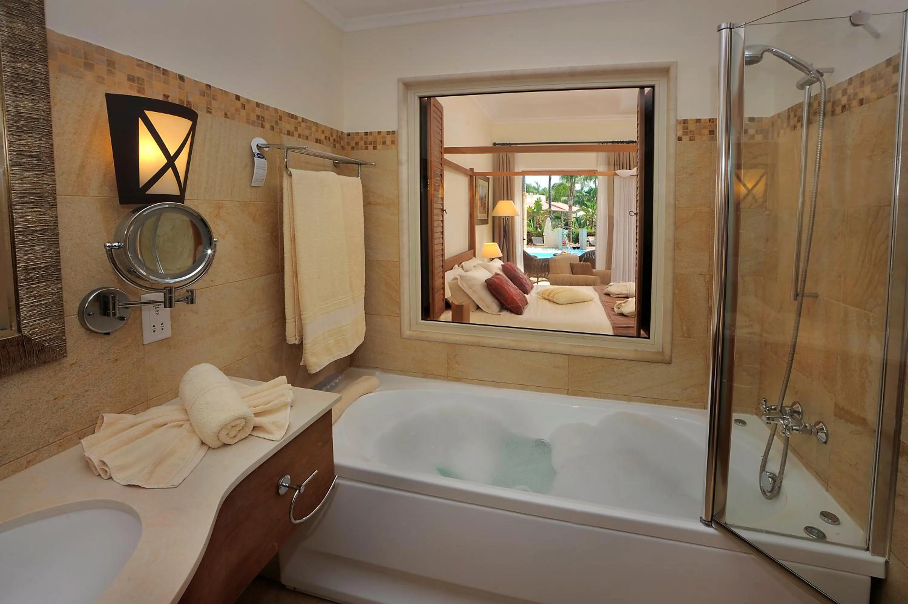 Bathroom, Bed in Olympic Lagoon Resort Ayia Napa