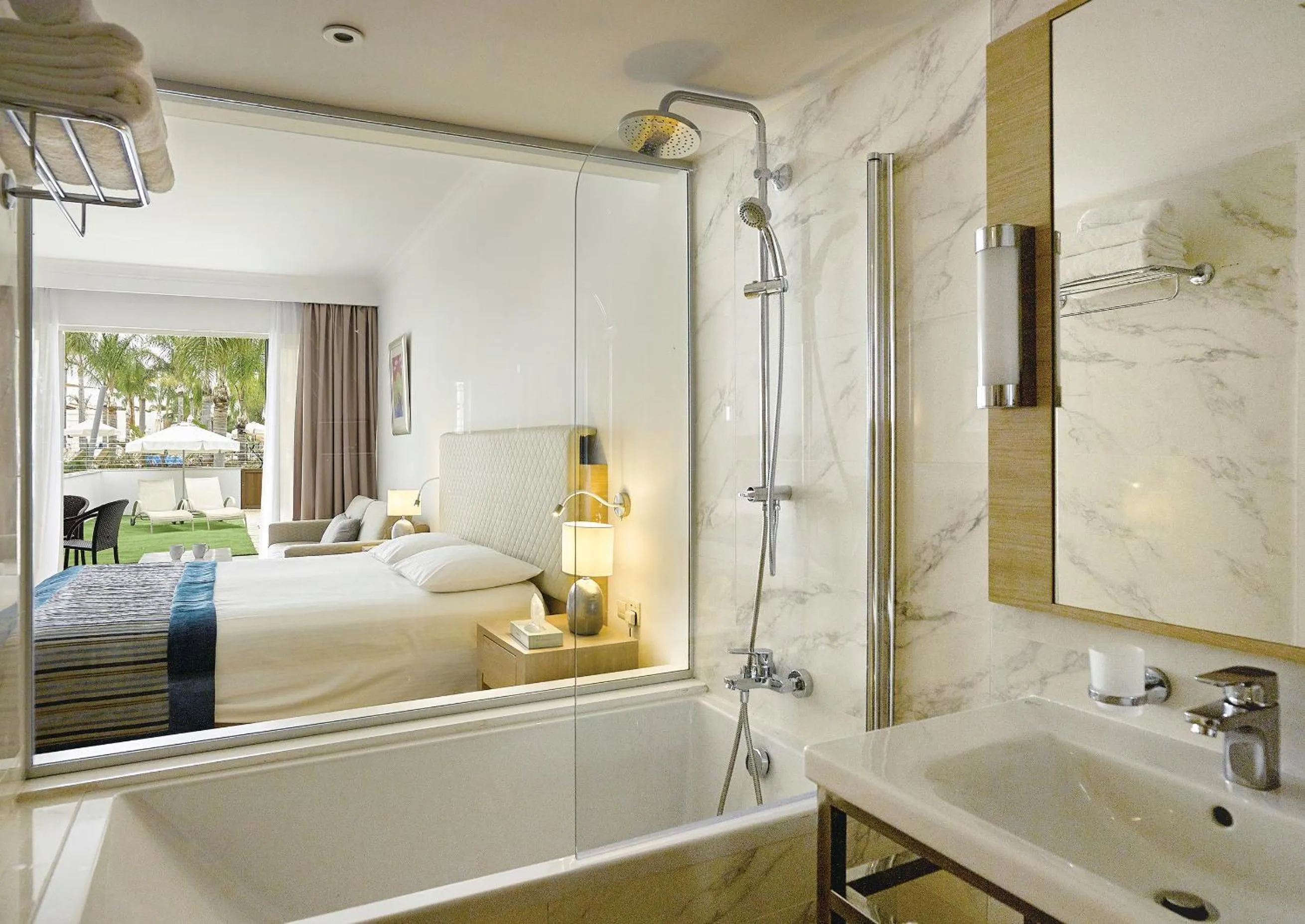 Bathroom, Bed in Olympic Lagoon Resort Ayia Napa