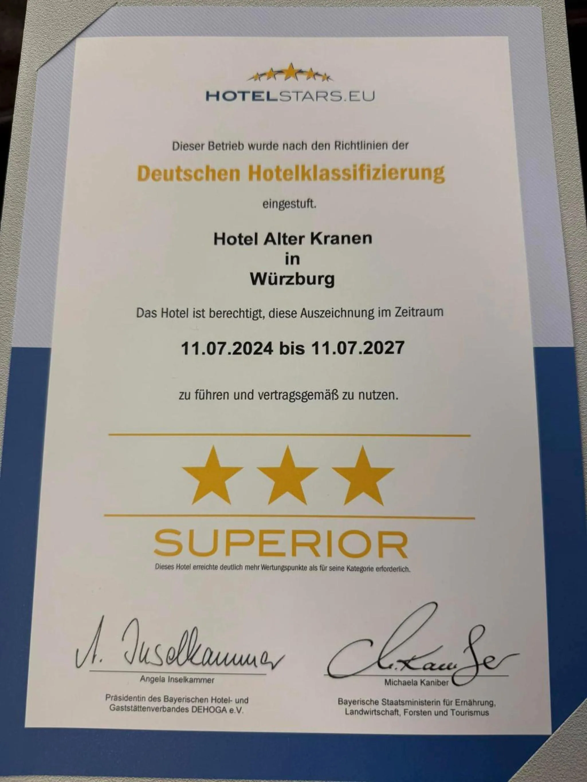 Logo/Certificate/Sign in Hotel Alter Kranen