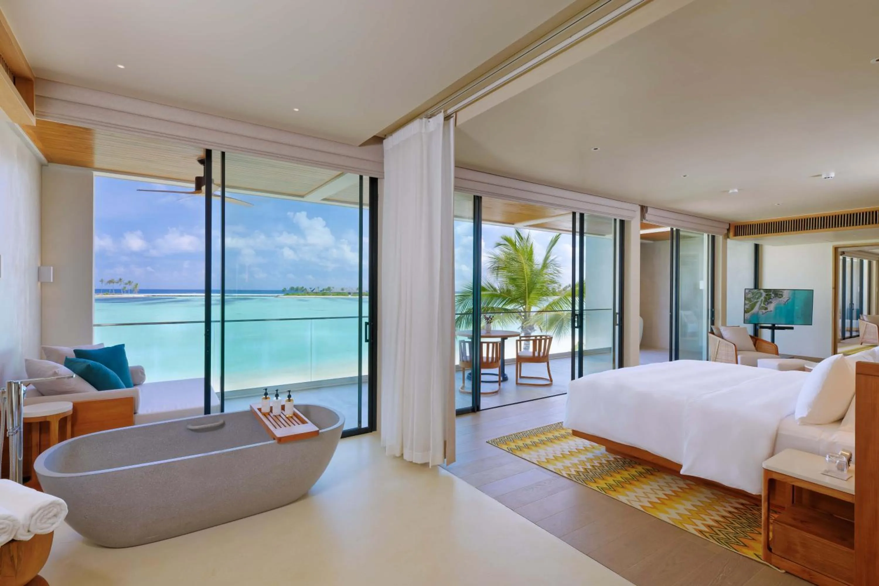 Bathroom, Bed in Kuda Villingili Maldives, Free Return Transfers 03 nights & above