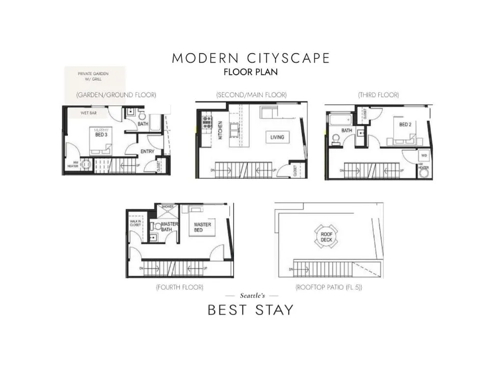 Rooftop Patio with Waterview, Private Garden & Grill 3BR 3BA- Modern Cityscape