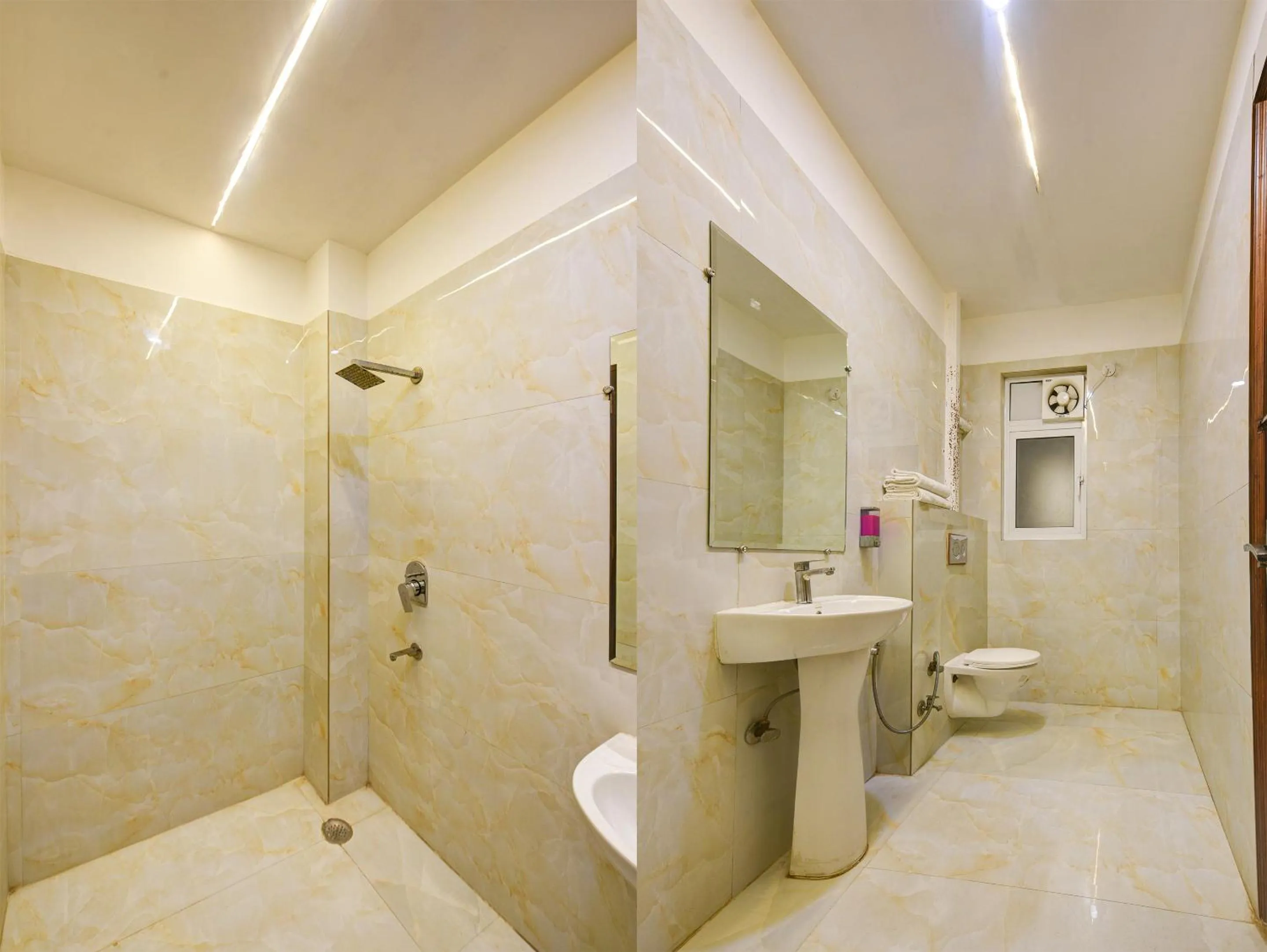 Bathroom in Hotel Shri Vinayak in City Centre at New Delhi Railway Station-By RCG Hotels