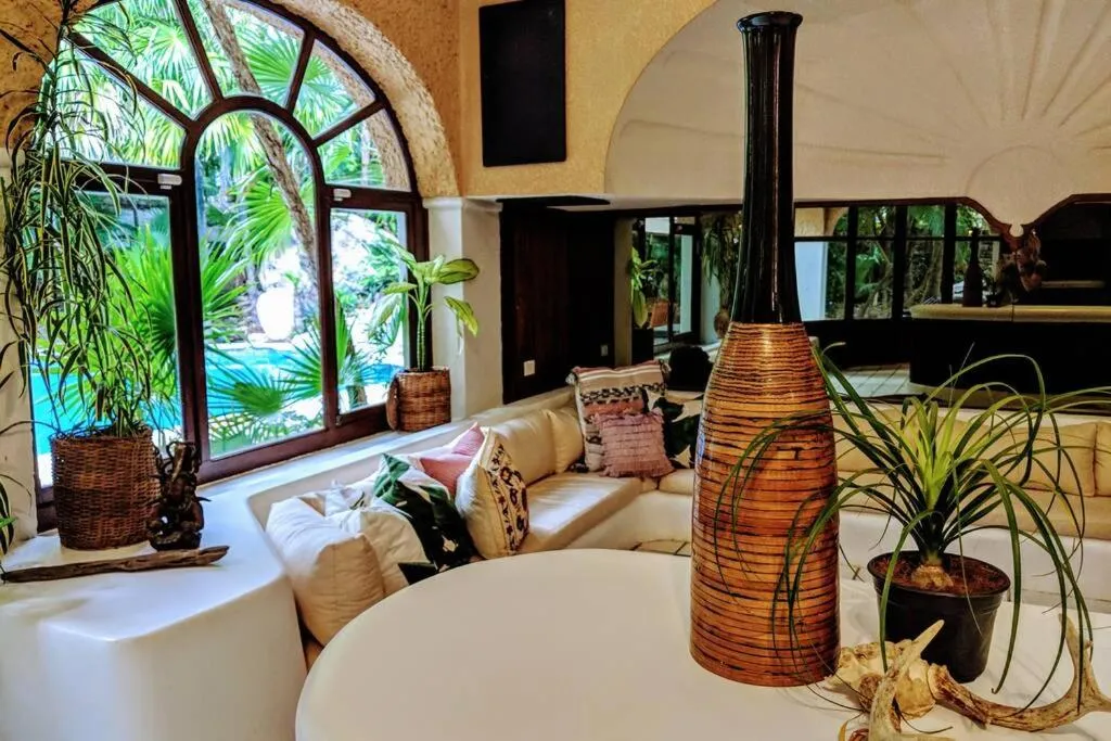 Living room in Steps to Ocean Huge Beach Villa Private Pool in Exclusive Fase 1 Playacar