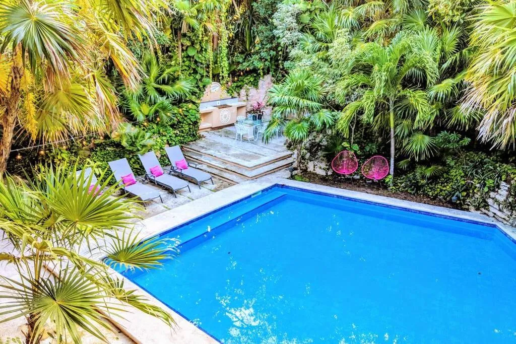 Pool view in Steps to Ocean Huge Beach Villa Private Pool in Exclusive Fase 1 Playacar