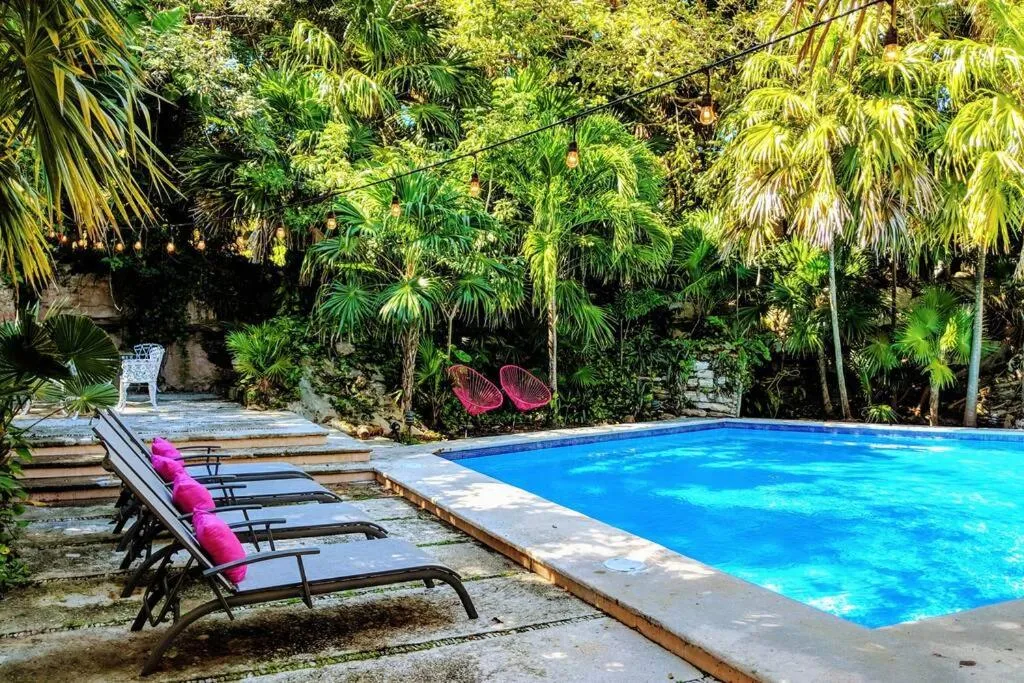 Swimming pool in Steps to Ocean Huge Beach Villa Private Pool in Exclusive Fase 1 Playacar