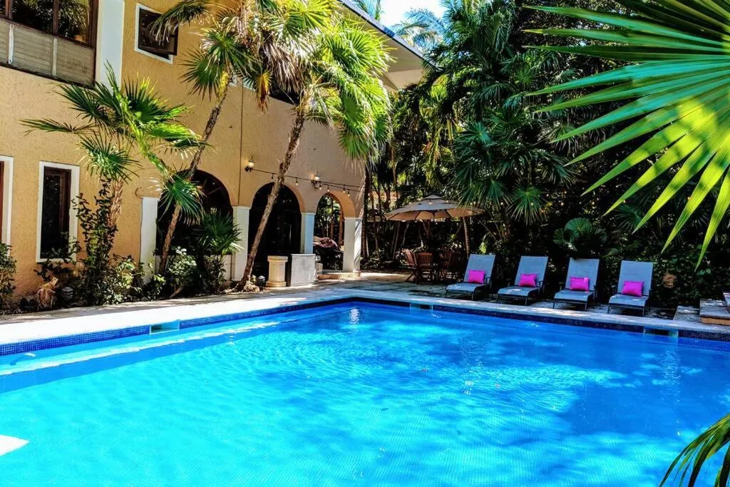 Swimming pool in Steps to Ocean Huge Beach Villa Private Pool in Exclusive Fase 1 Playacar