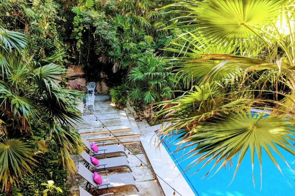 Pool view in Steps to Ocean Huge Beach Villa Private Pool in Exclusive Fase 1 Playacar