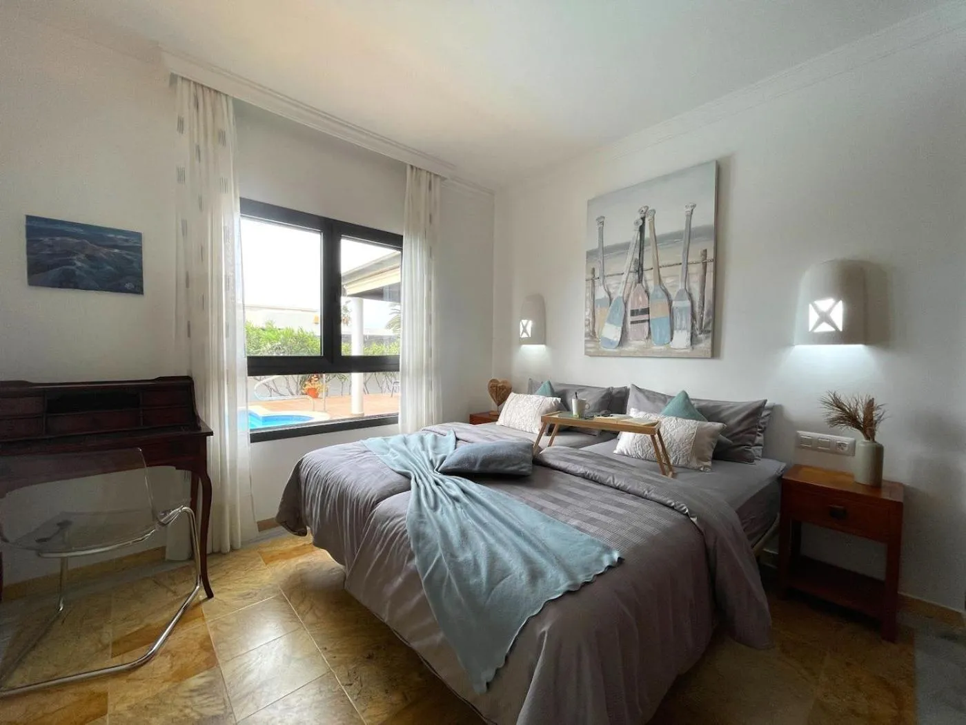 Bedroom, Bed in Villa Casa Karoline with a sunny terrace, heated pool, comfort and privacy in a quiet neighborhood