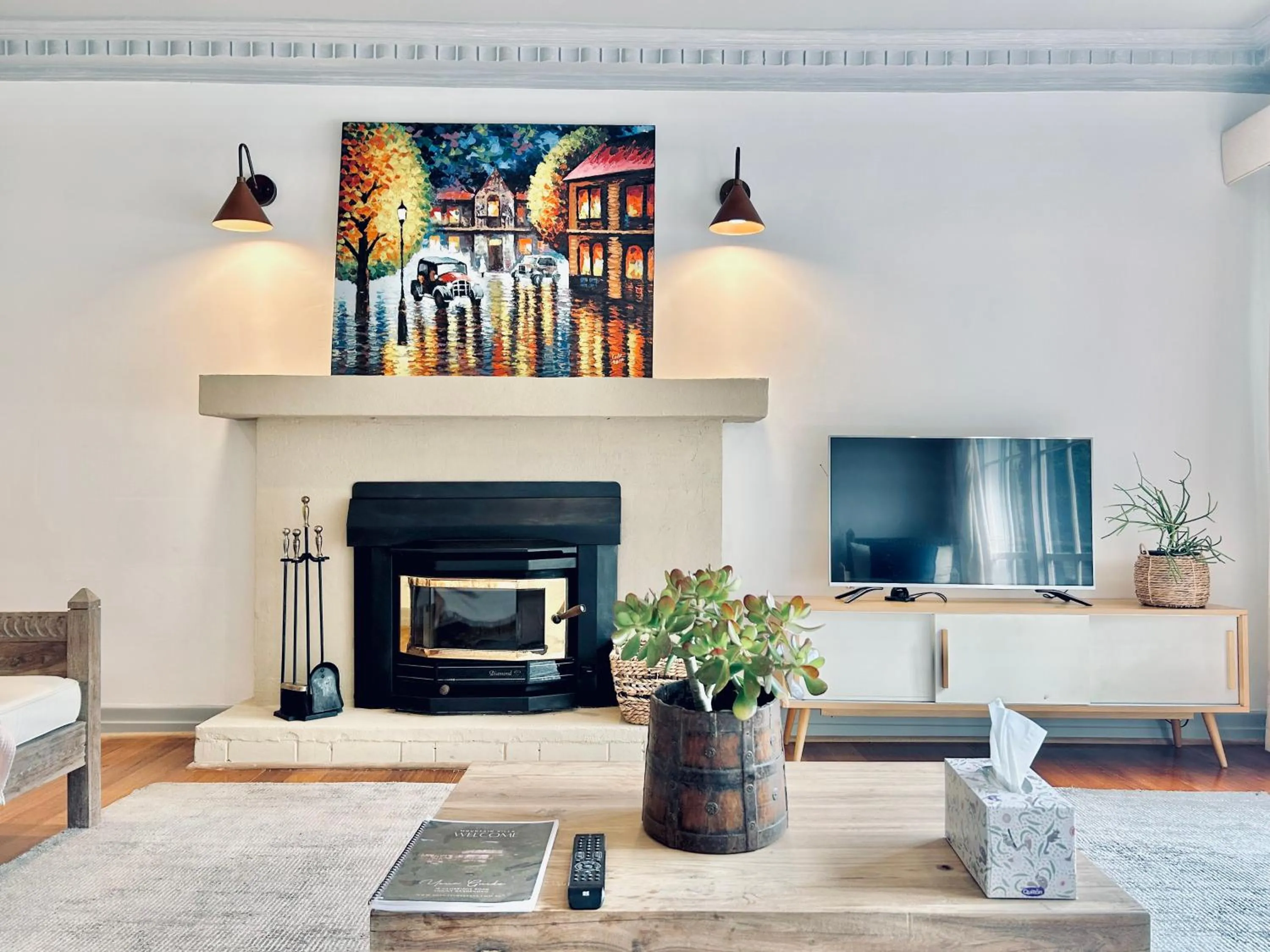 TV and multimedia in Secluded Villa with Lush Gardens, Spa and Fireplace