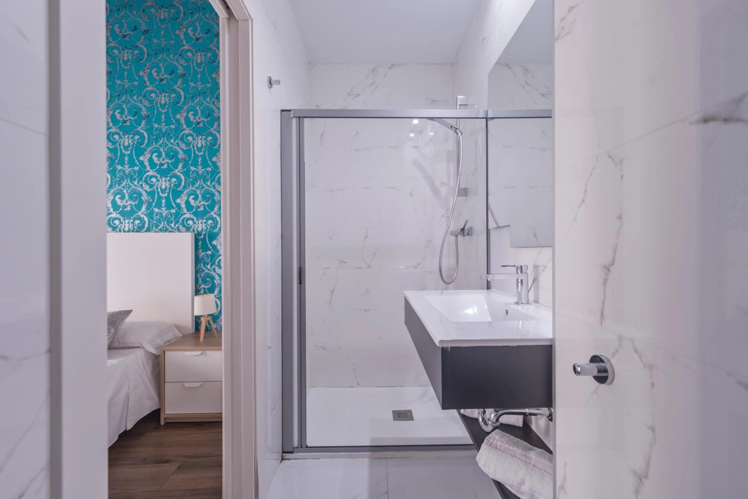 Bathroom, Bed in San Miguel, Luxury apartments.