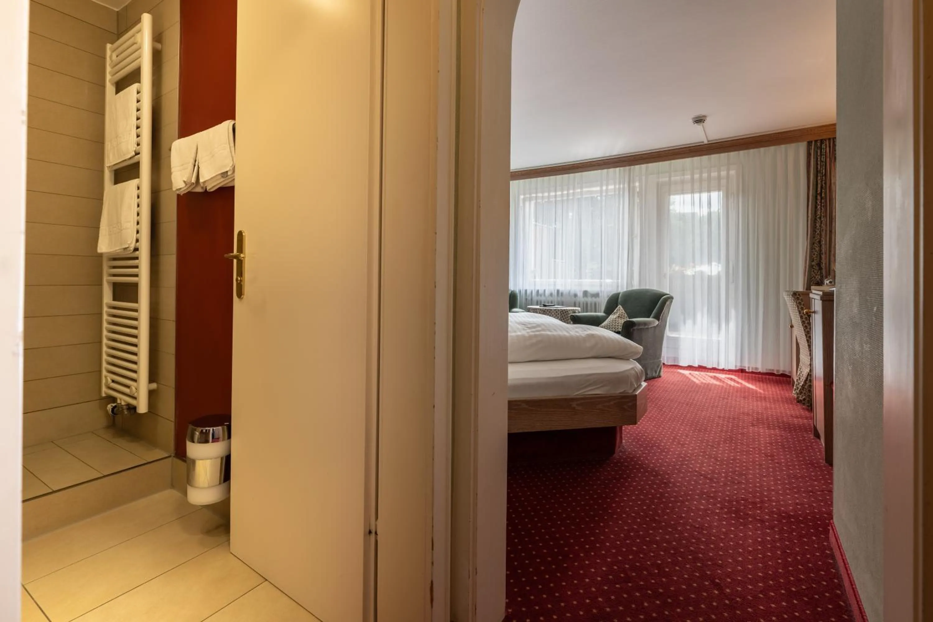 Bathroom, Bed in Hotel Lamm Baiersbronn Mitteltal