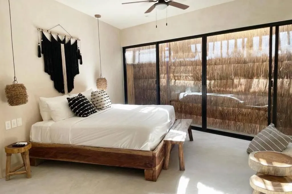 Bed in Tulum Apartment Boho Vibes
