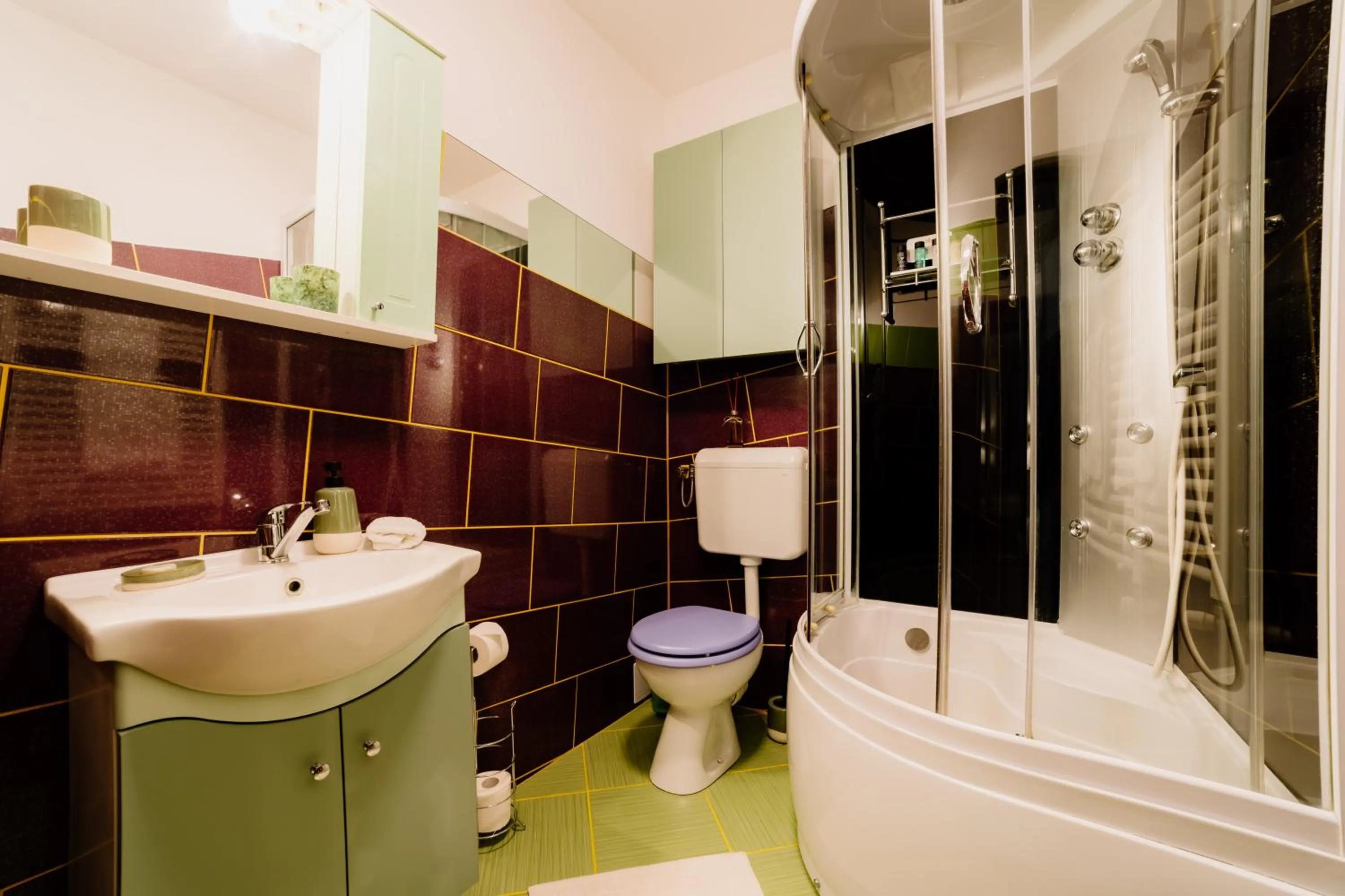 Shower in ALBERT RESIDENCE Brasov with complimentary parking and 10 percent Food and Drinks