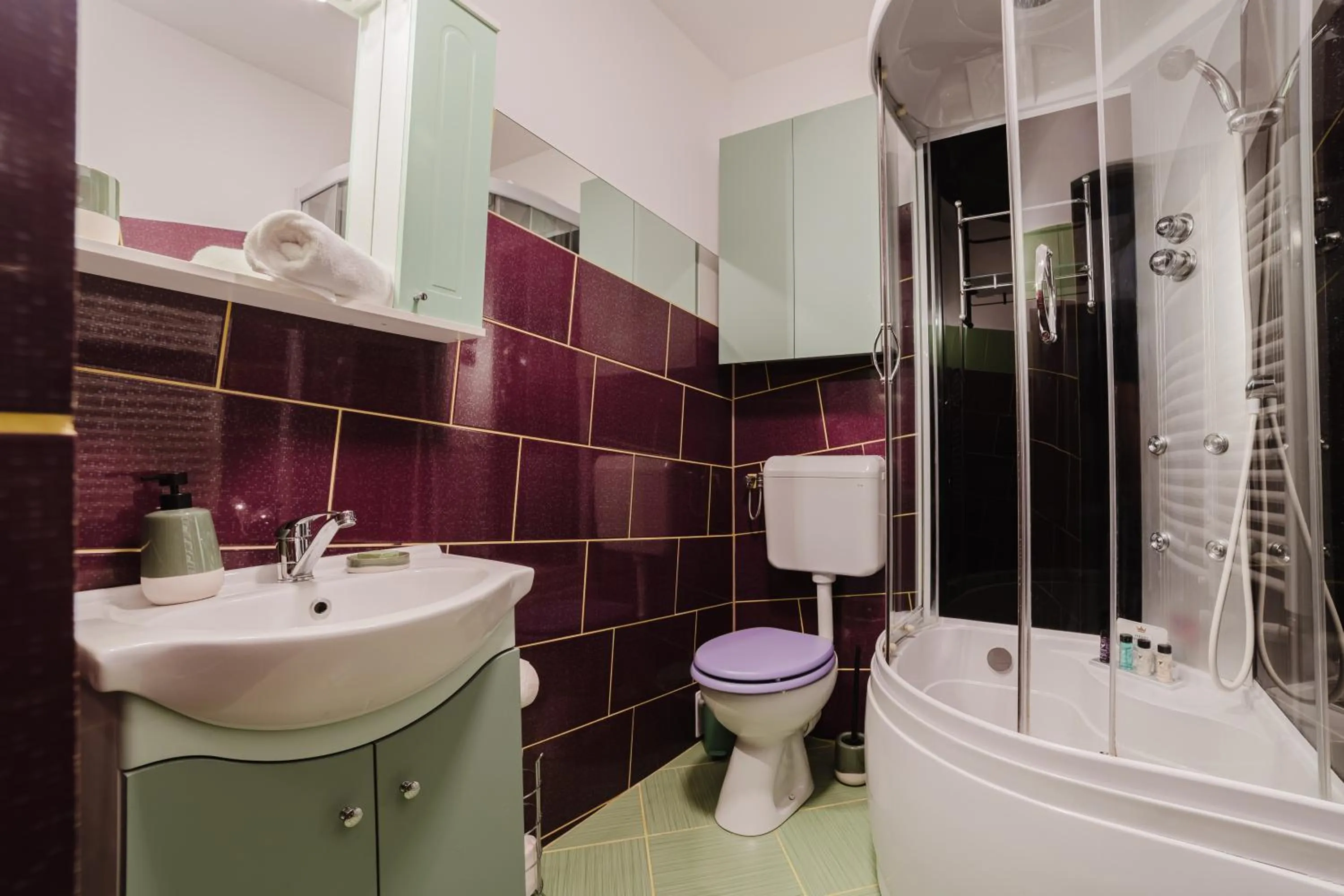 Shower in ALBERT RESIDENCE Brasov with complimentary parking and 10 percent Food and Drinks