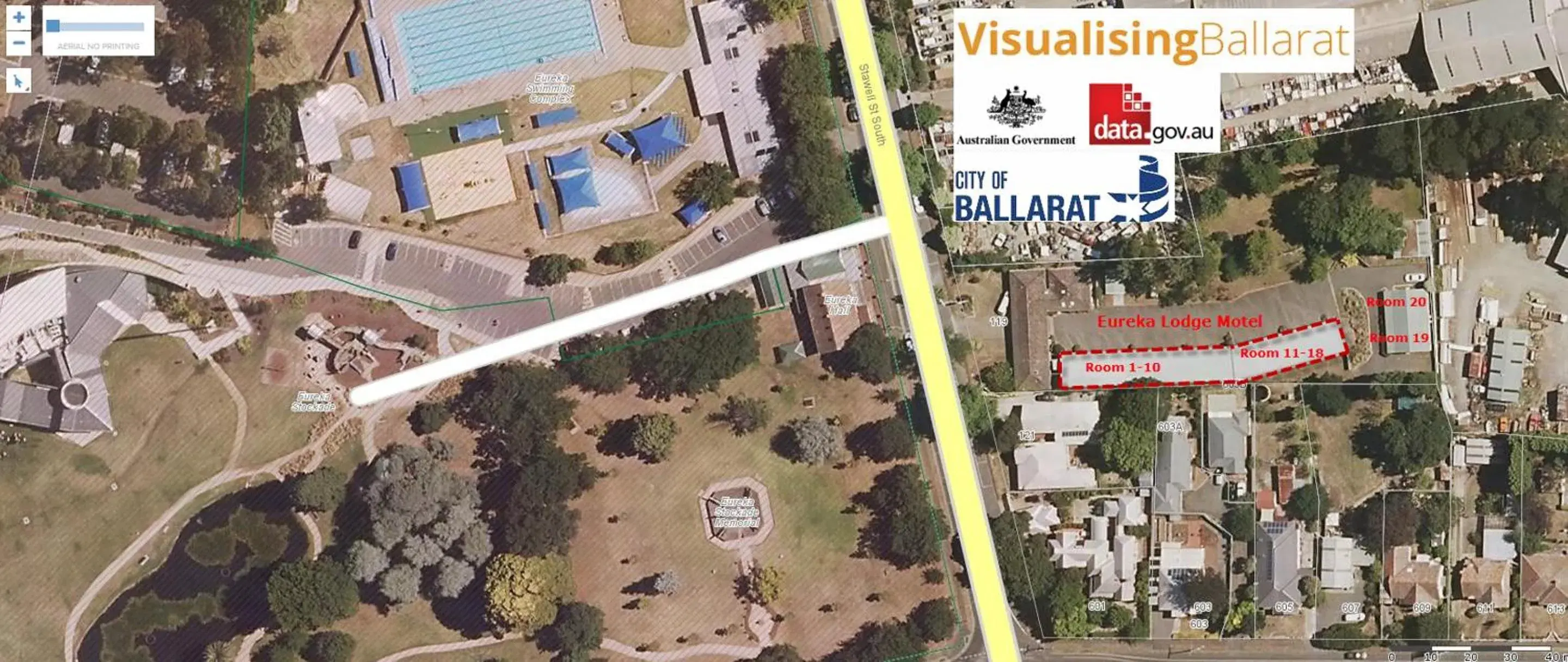 Bird's eye view in Ballarat Eureka Lodge Motel Bird's eye view in Ballarat Eureka Lodge Motel