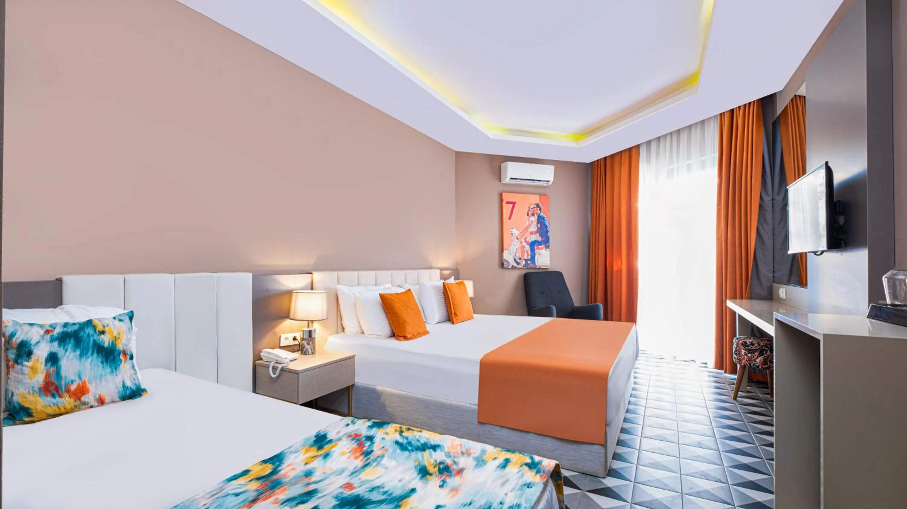 Communal lounge/ TV room, Bed in Feniks Priority Hotel -All Inclusive