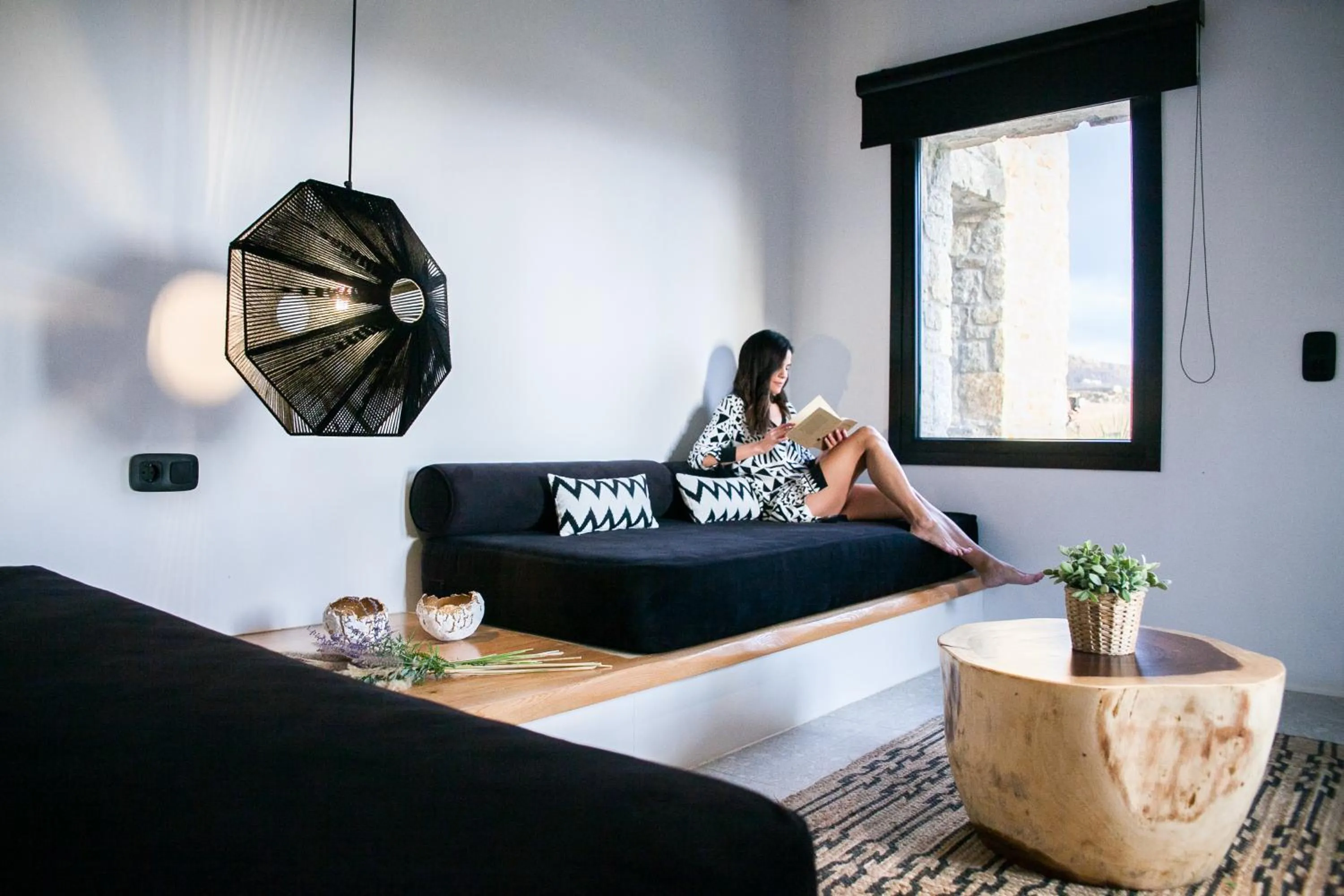 Bed in Agrari Bo Suites by Mykonos Rocks