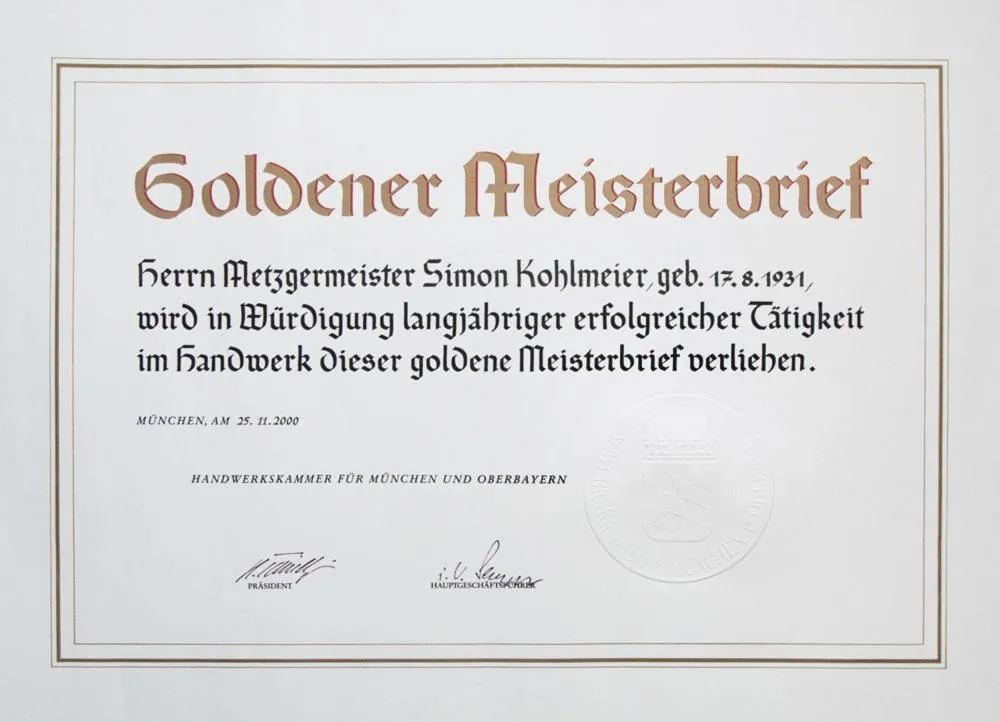 Certificate/Award in Hotel-Gasthof-Kohlmeier