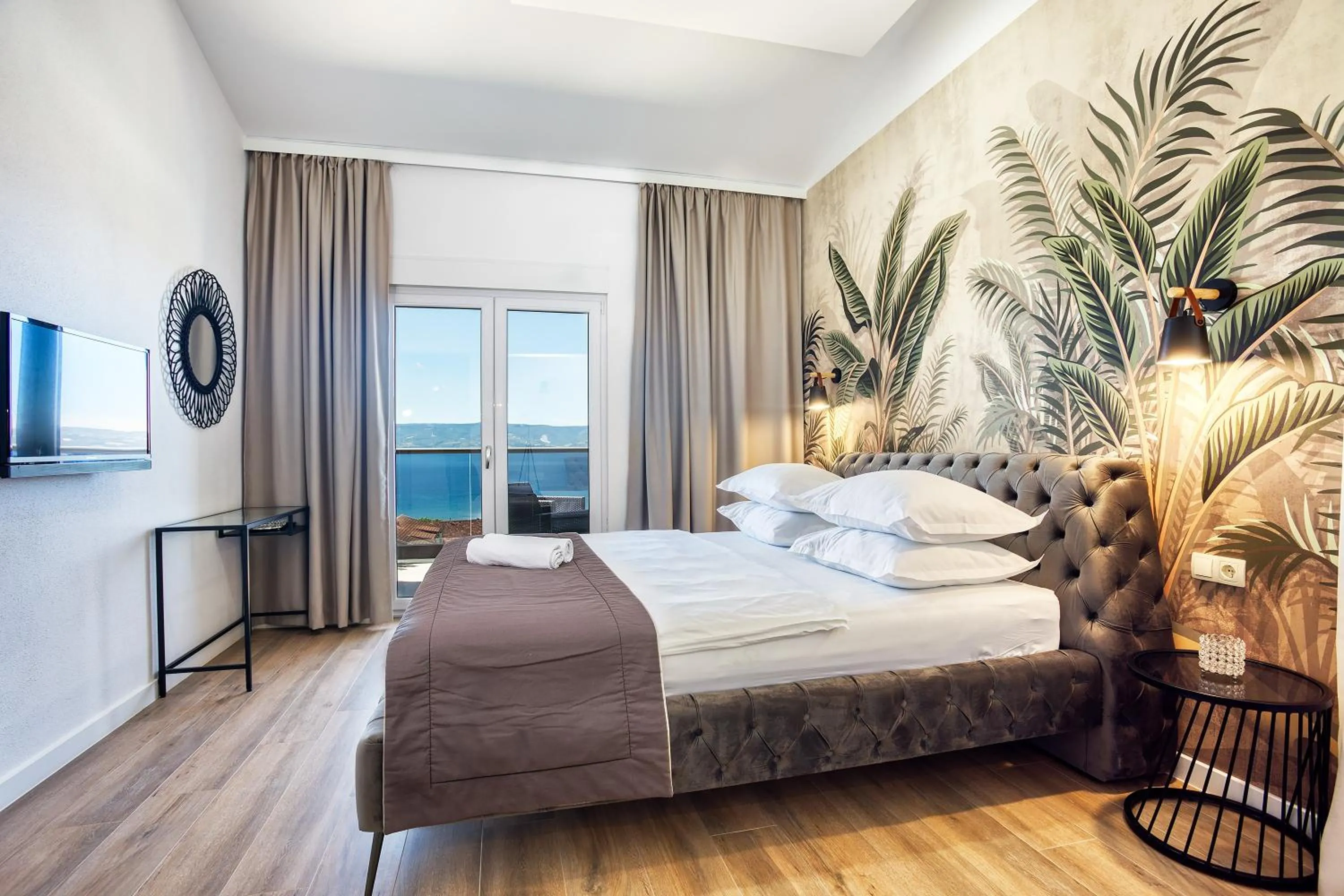 Balcony/Terrace, Bed in LUXURY VILLA PARADISE 120m from sandy beach, heated pool, billiard, max 12 pax