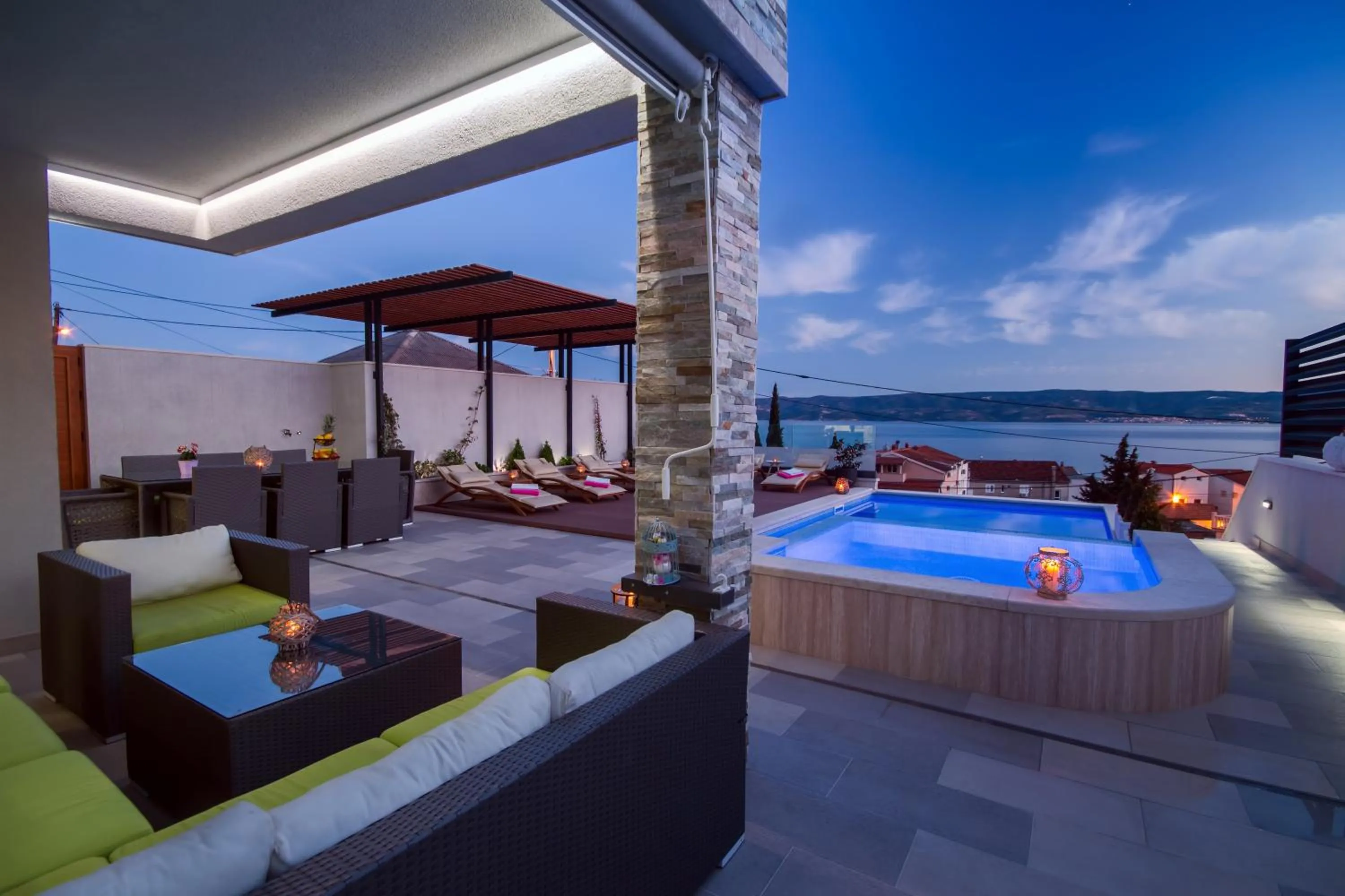 Swimming pool in LUXURY VILLA PARADISE 120m from sandy beach, heated pool, billiard, max 12 pax