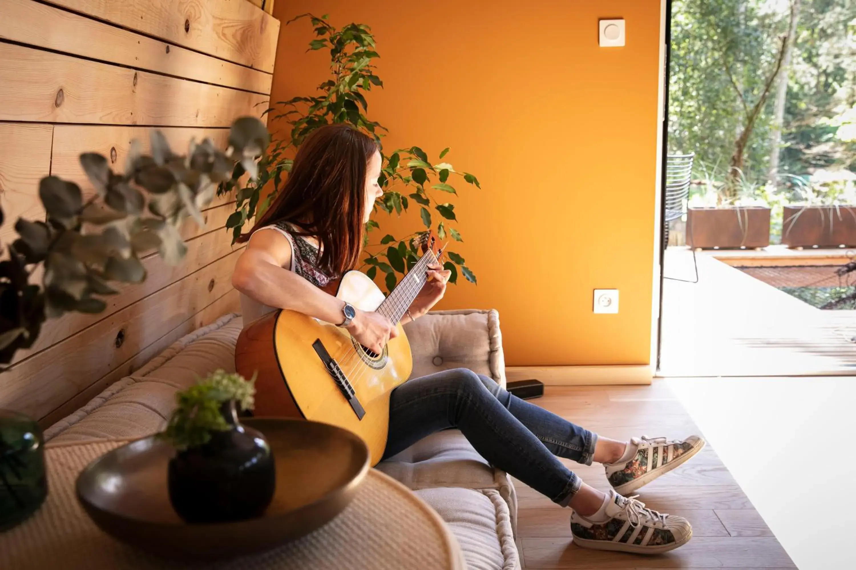Living room in Bain de forêt - Lodges Cosy & Spa Living room in Bain de forêt - Lodges Cosy & Spa