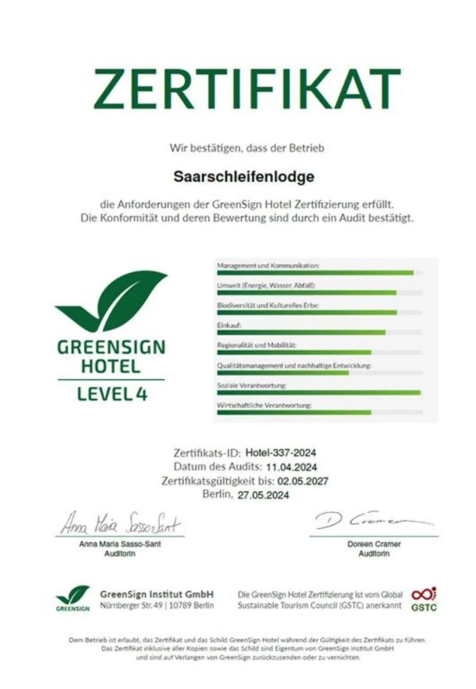 Logo/Certificate/Sign in Saarschleifenlodge